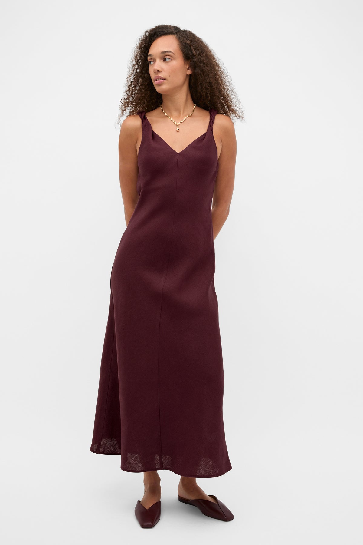 Linen Twist Shoulder Maxi Dress