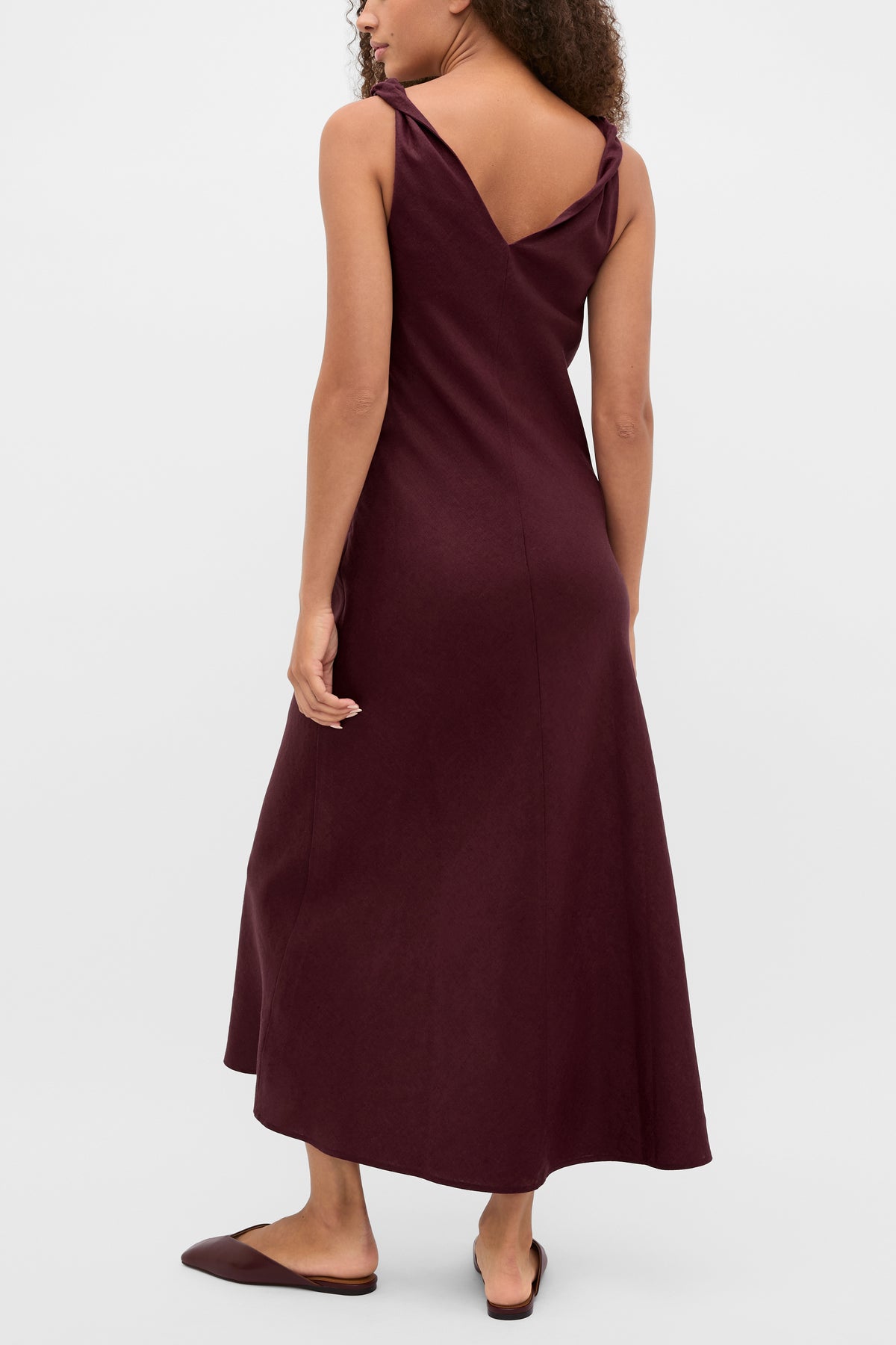 Linen Twist Shoulder Maxi Dress