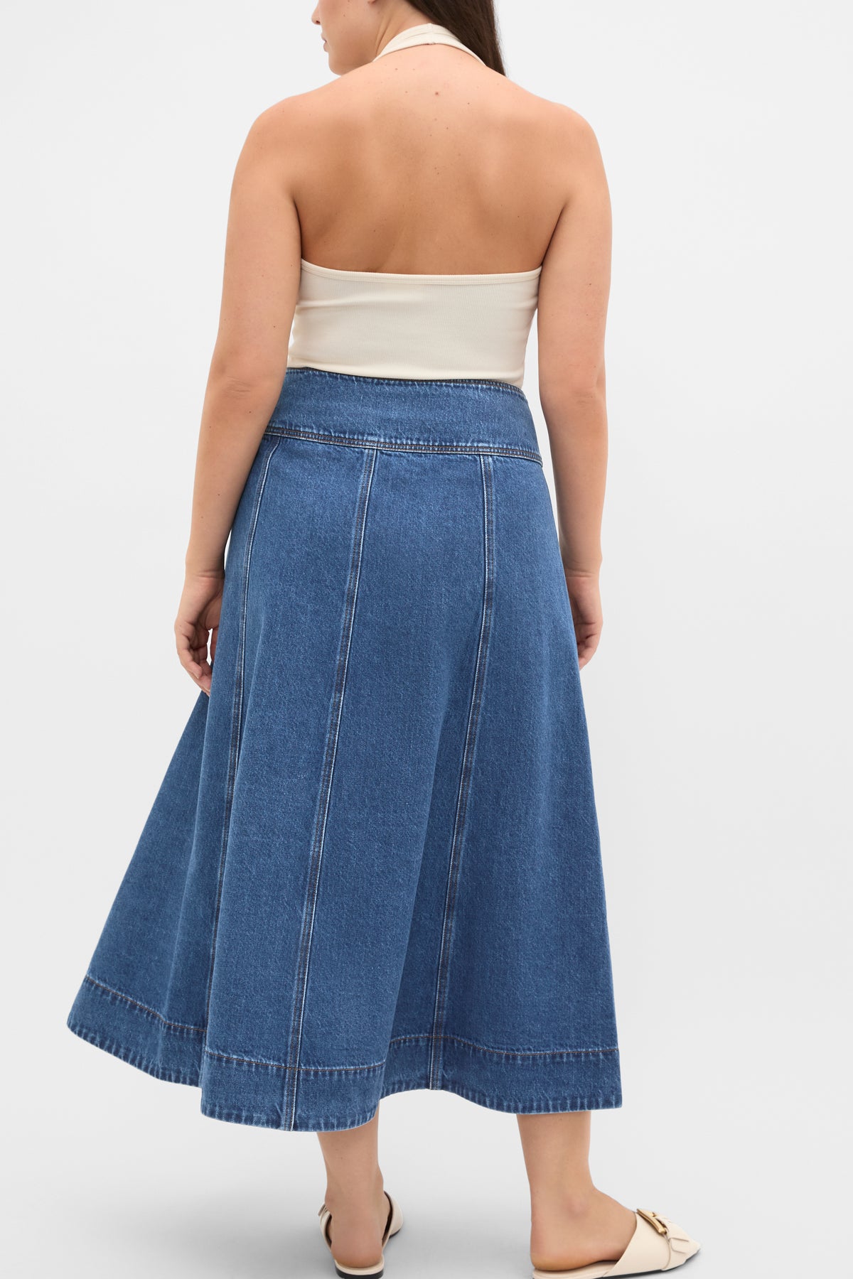 Denim Button Through Swing Skirt