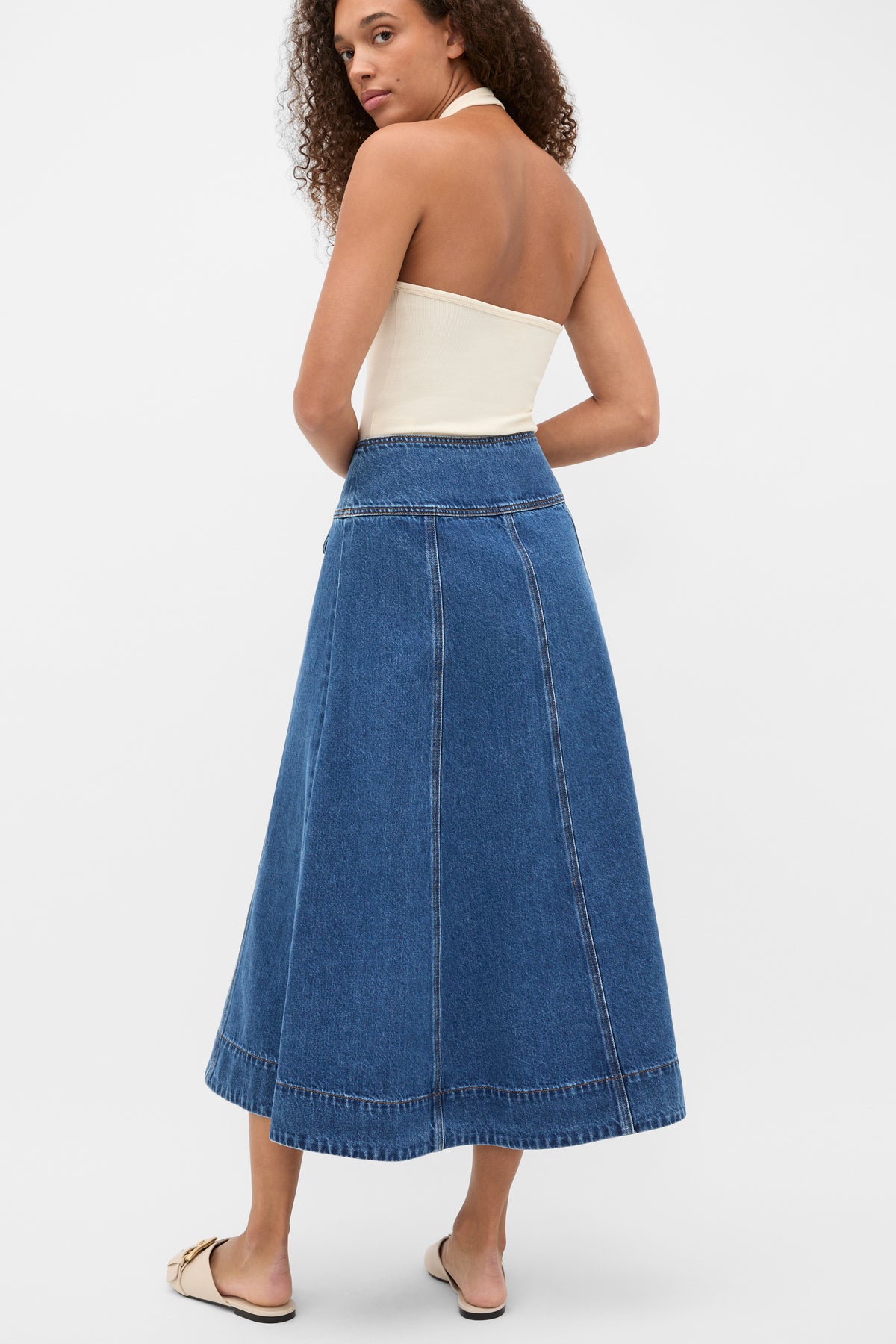 Denim Button Through Swing Skirt