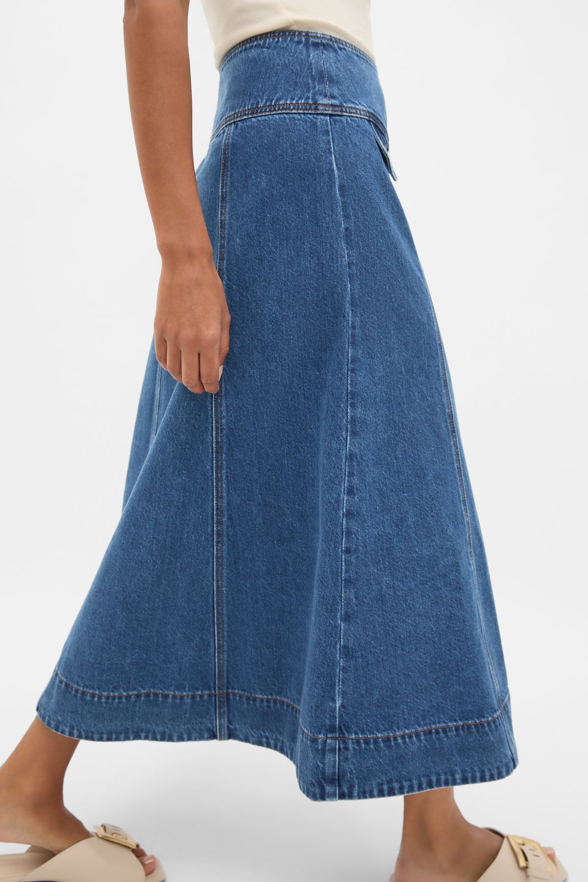 Denim Button Through Swing Skirt