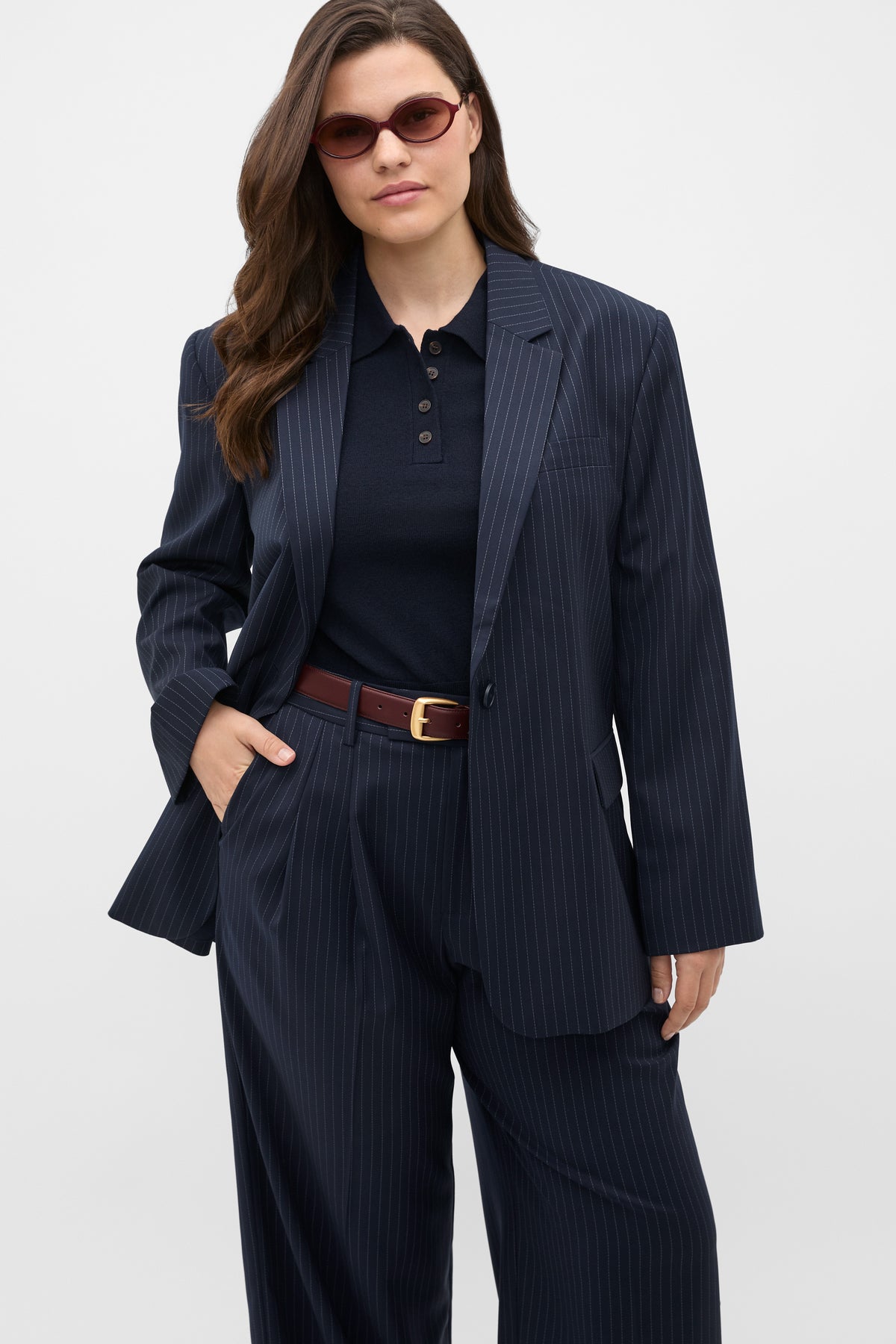 Wool Blend Pinstripe Blazer