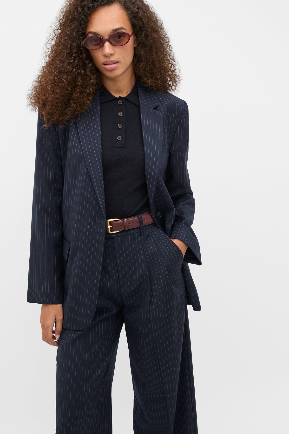 Wool Blend Pinstripe Blazer