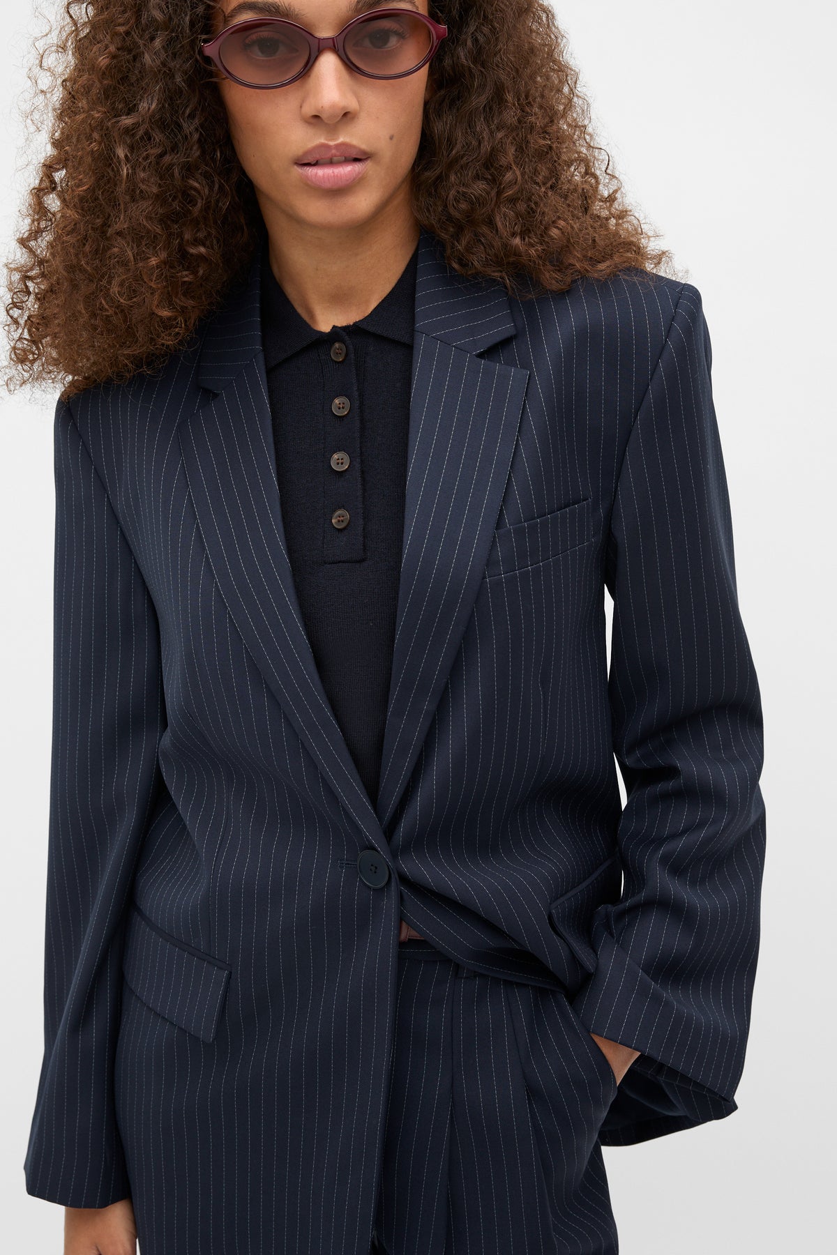 Wool Blend Pinstripe Blazer