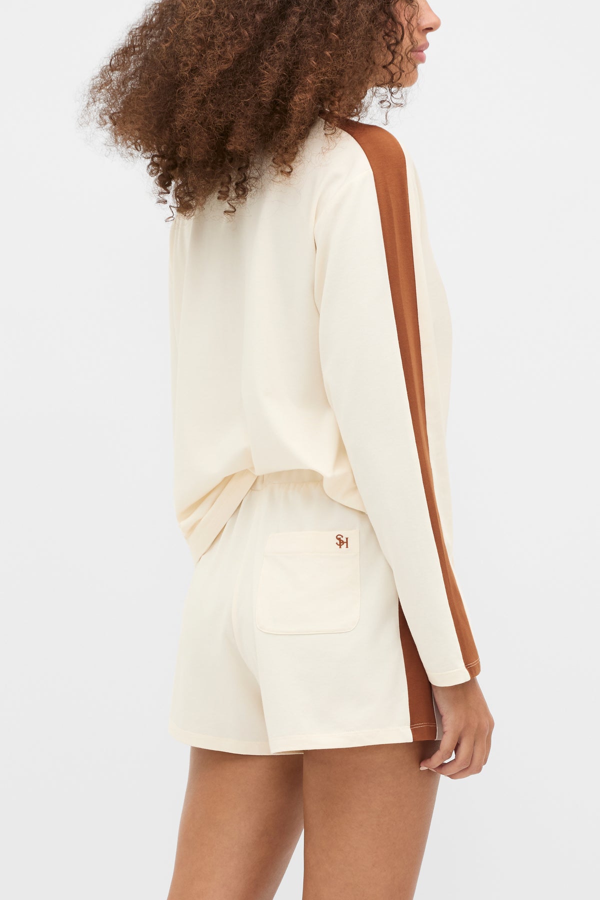 Contrast Long Sleeve Top and Short PJ Set