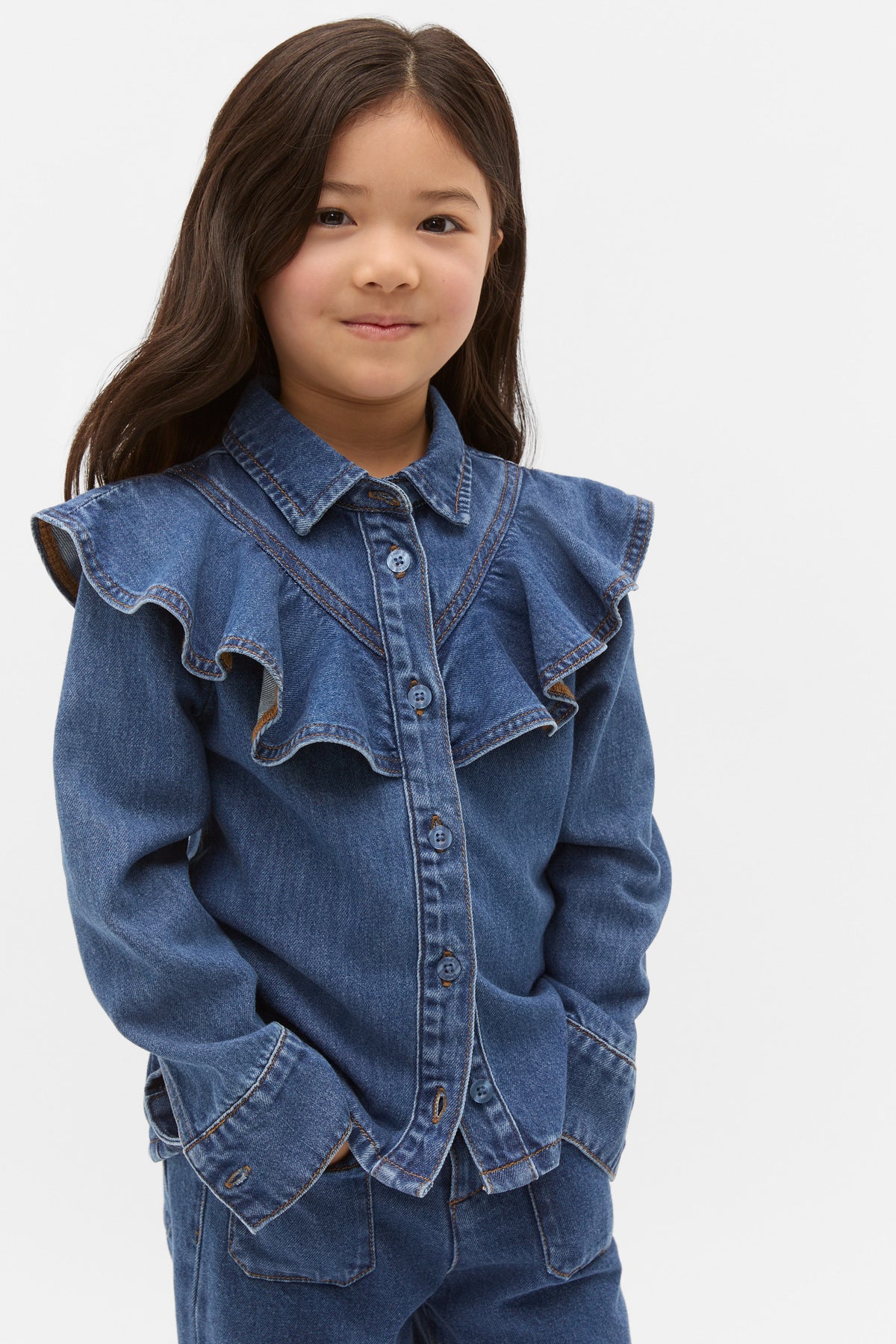 Ruffle Denim Shirt