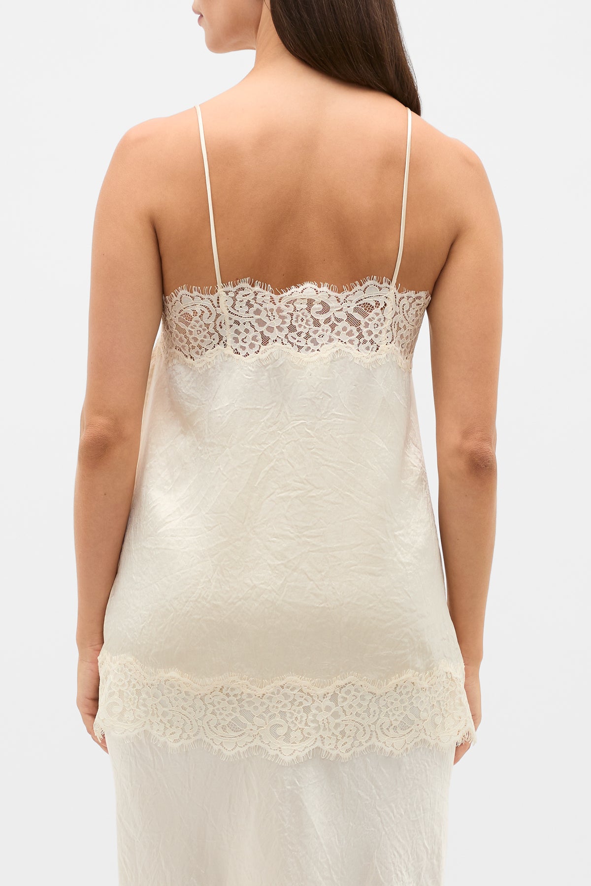 Crinkled Satin Lace Square Neck Cami