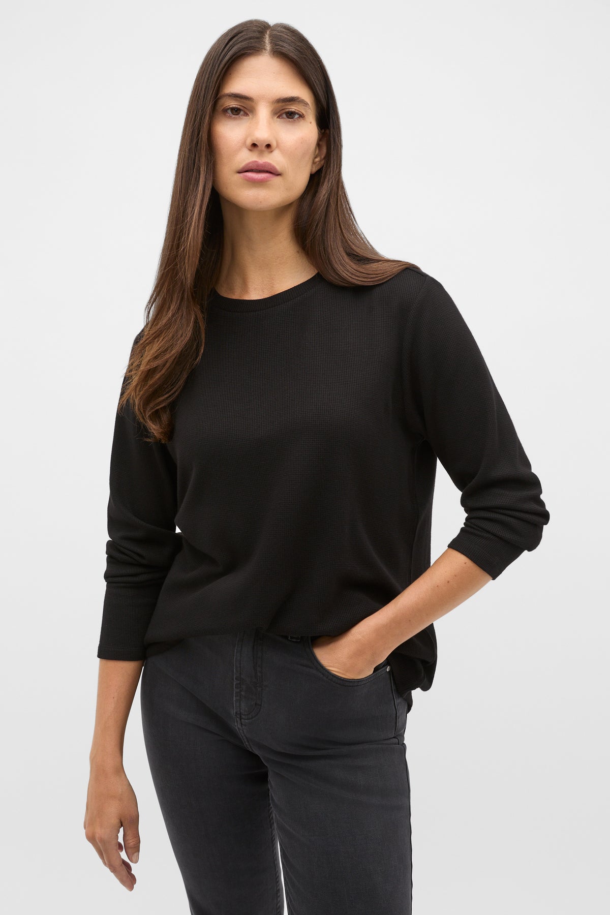 Micro Waffle Crew Neck Top