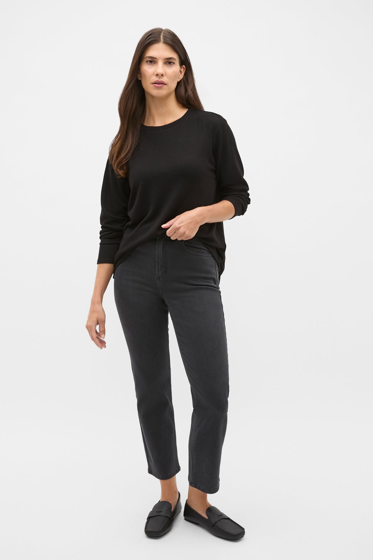 Micro Waffle Crew Neck Top