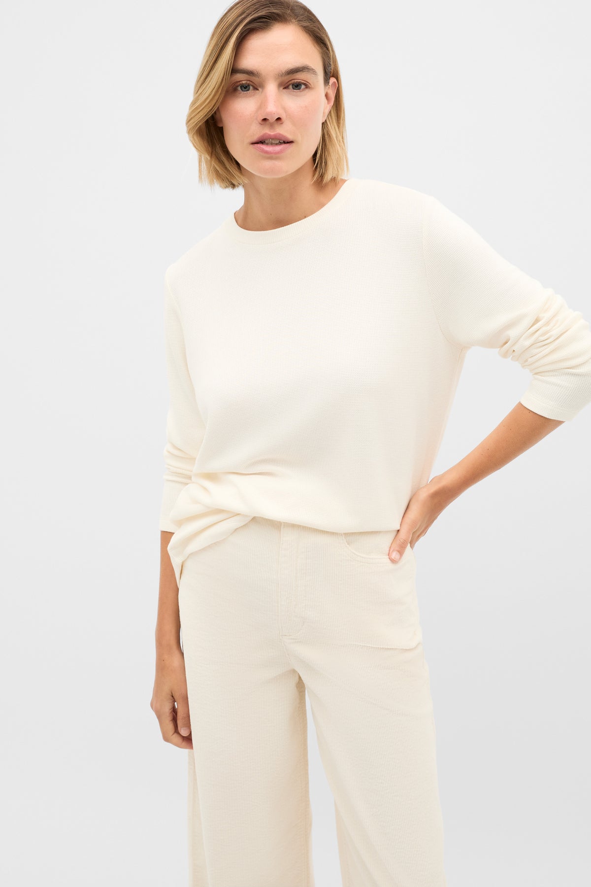 Micro Waffle Crew Neck Top