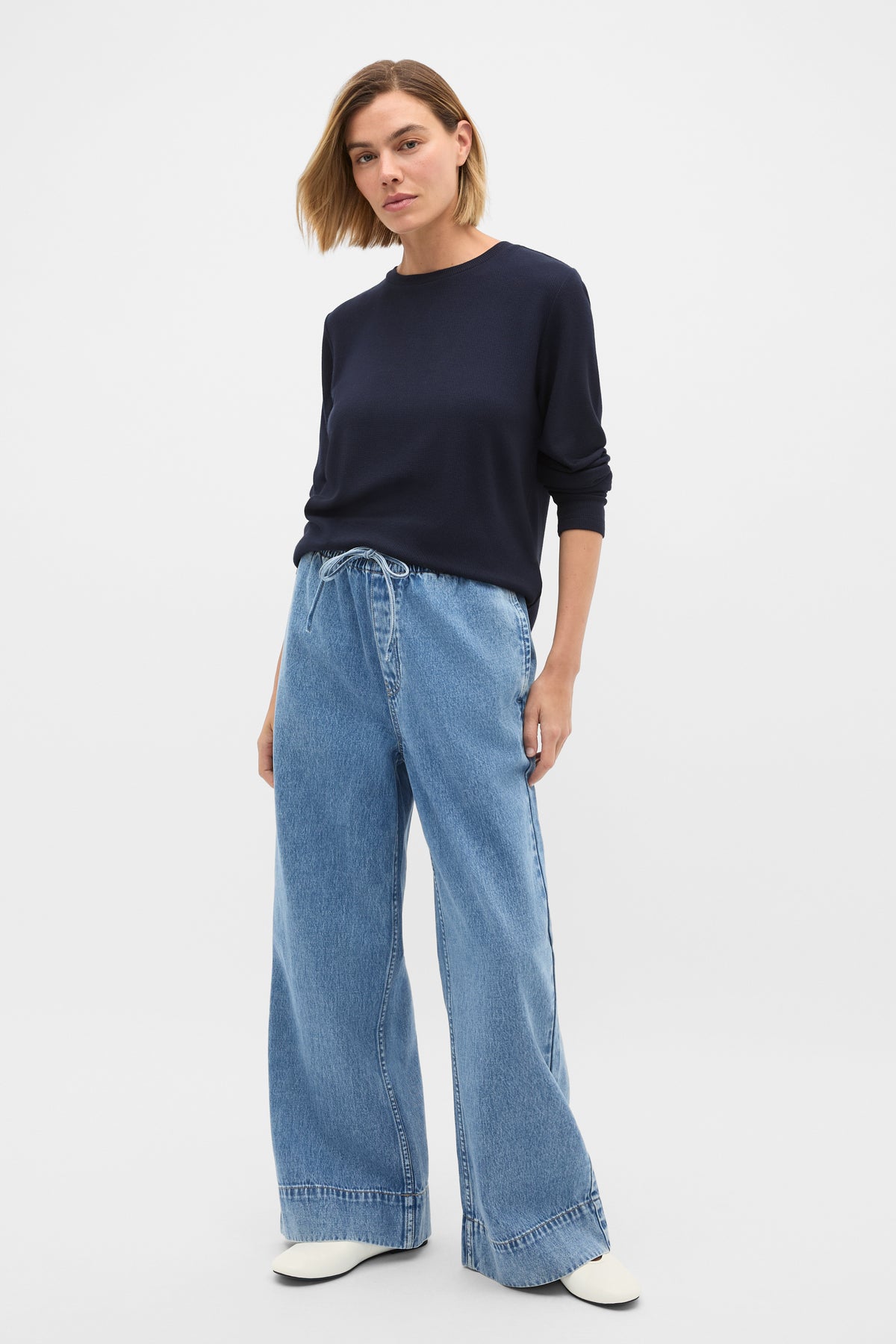 Micro Waffle Crew Neck Top