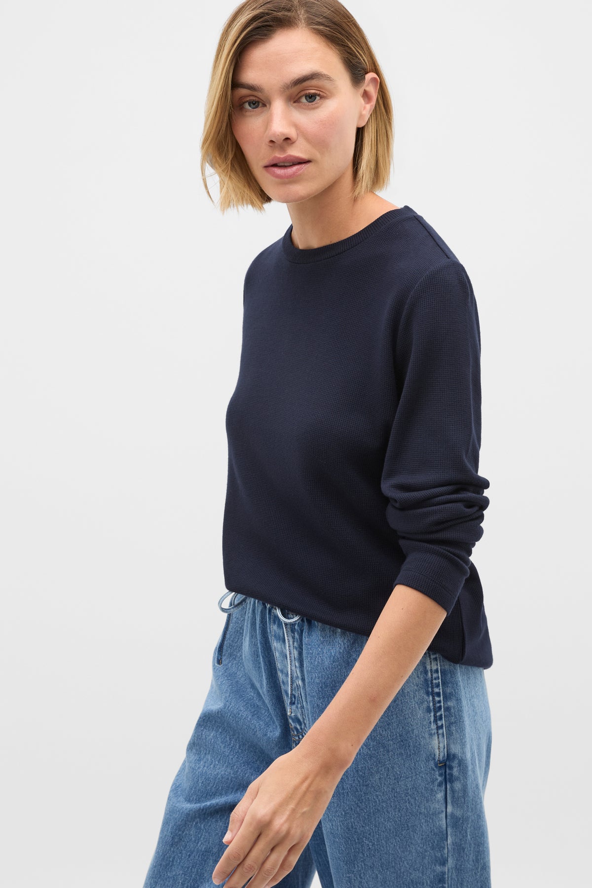 Micro Waffle Crew Neck Top