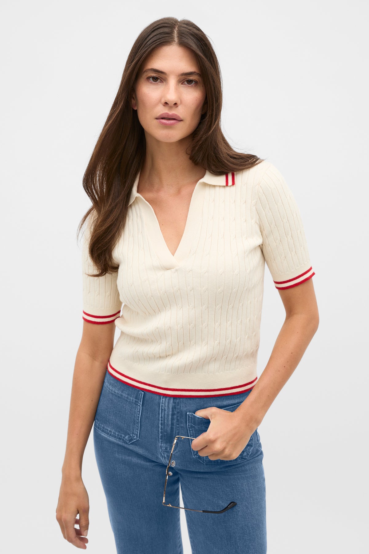 Cotton Cable Knit Tipping Polo