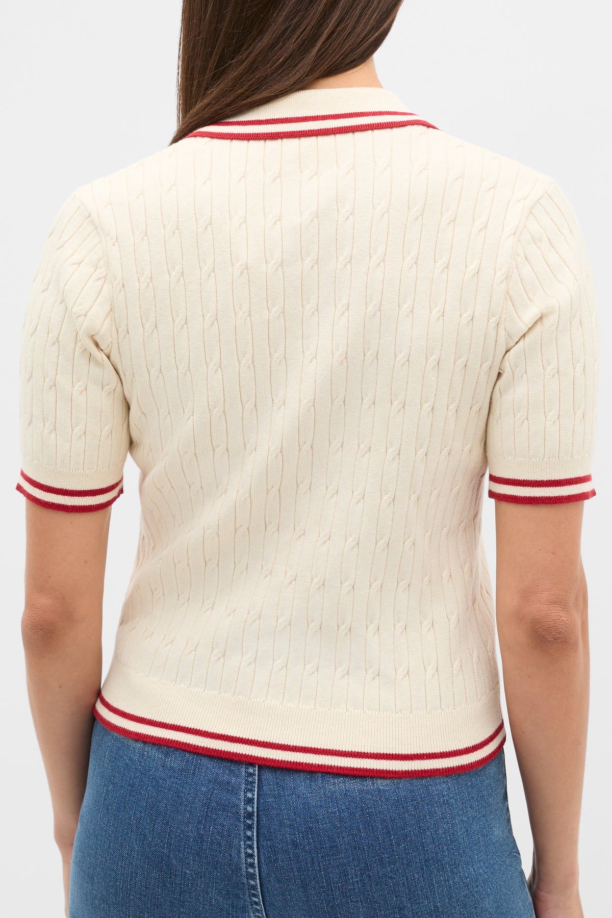 Cotton Cable Knit Tipping Polo
