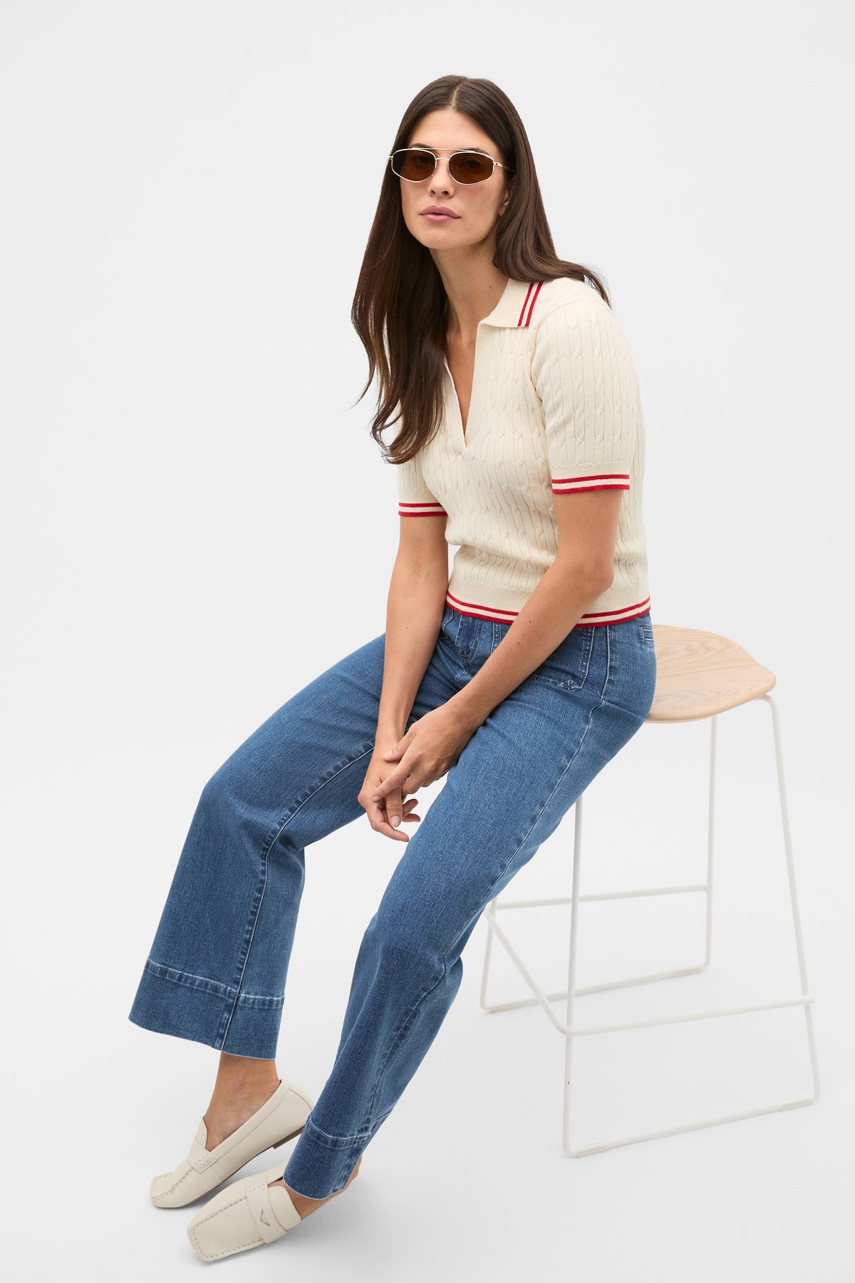 Cotton Cable Knit Tipping Polo
