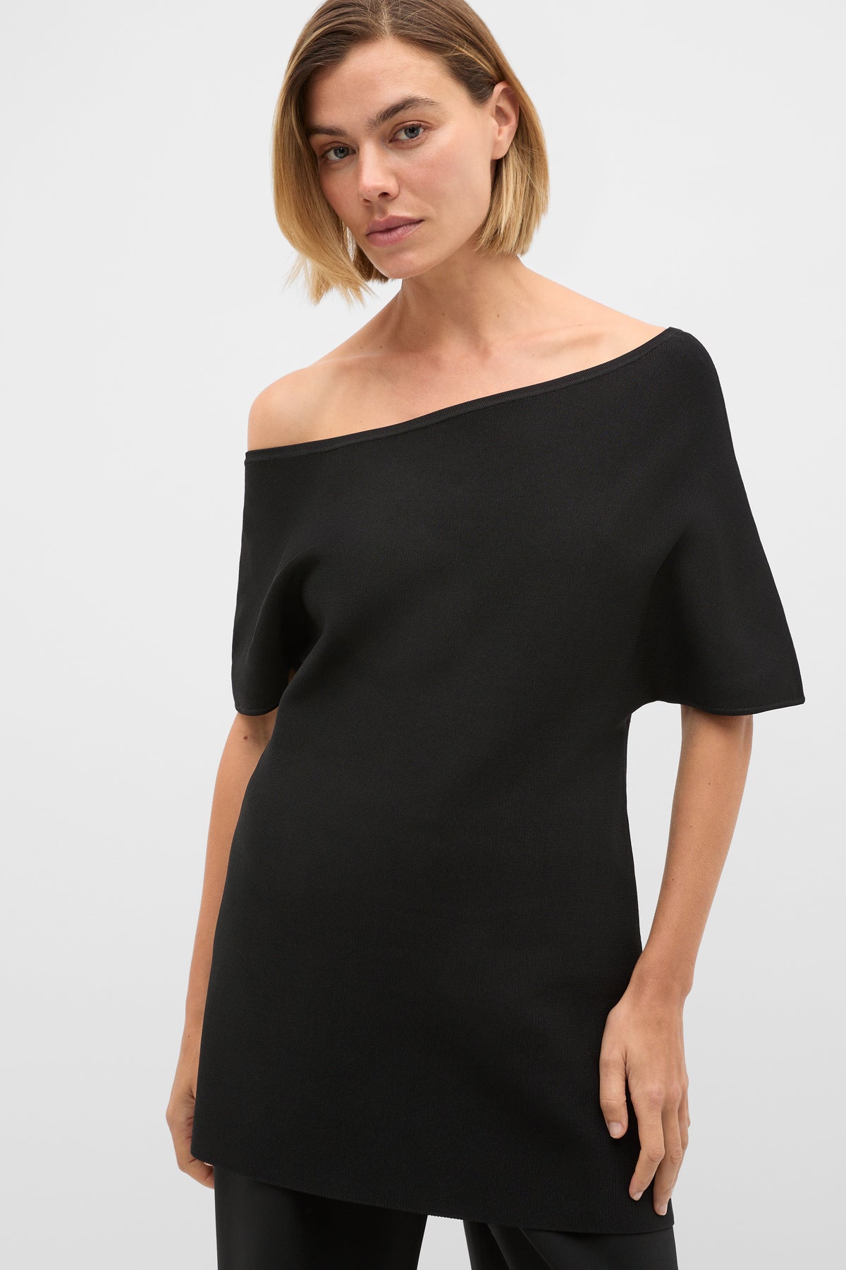 Crepe Knit Drape Shoulder Tunic
