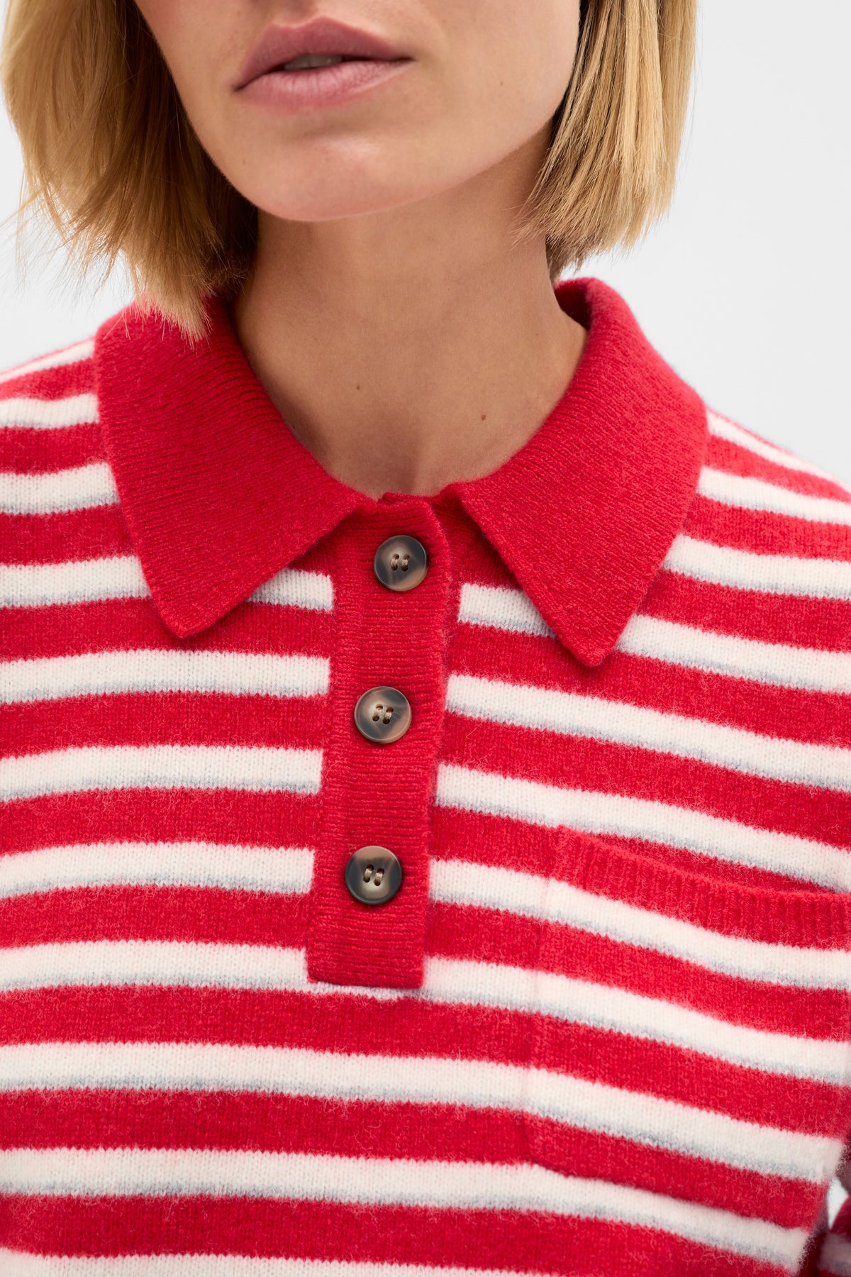 Brushed Merino Stripe Polo Knit