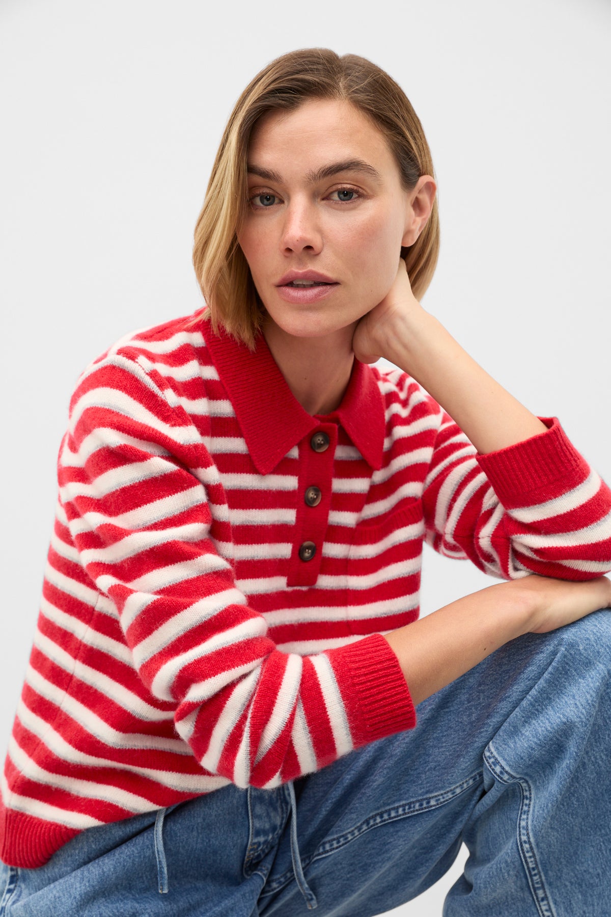 Brushed Merino Stripe Polo Knit