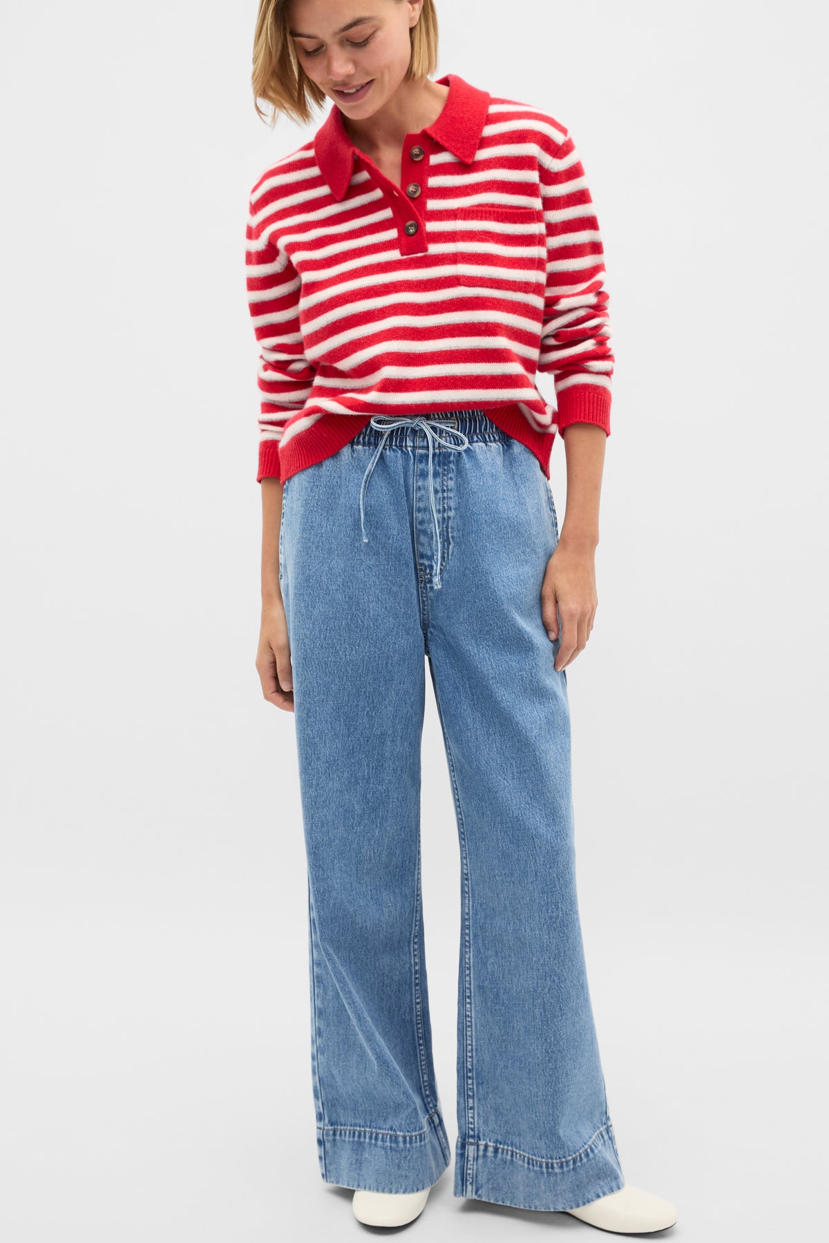 Brushed Merino Stripe Polo Knit