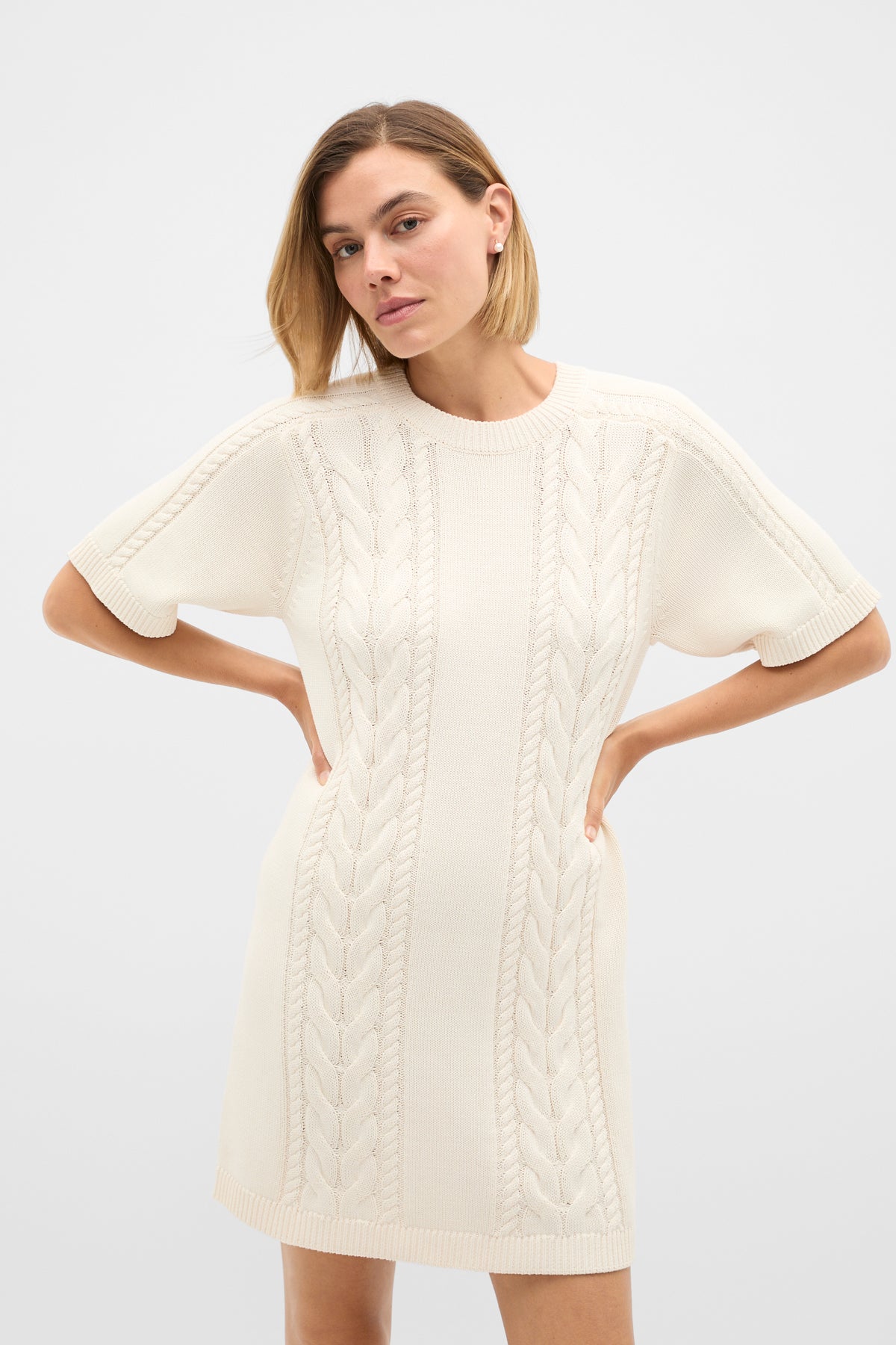 Cotton Cable Knit Mini Dress