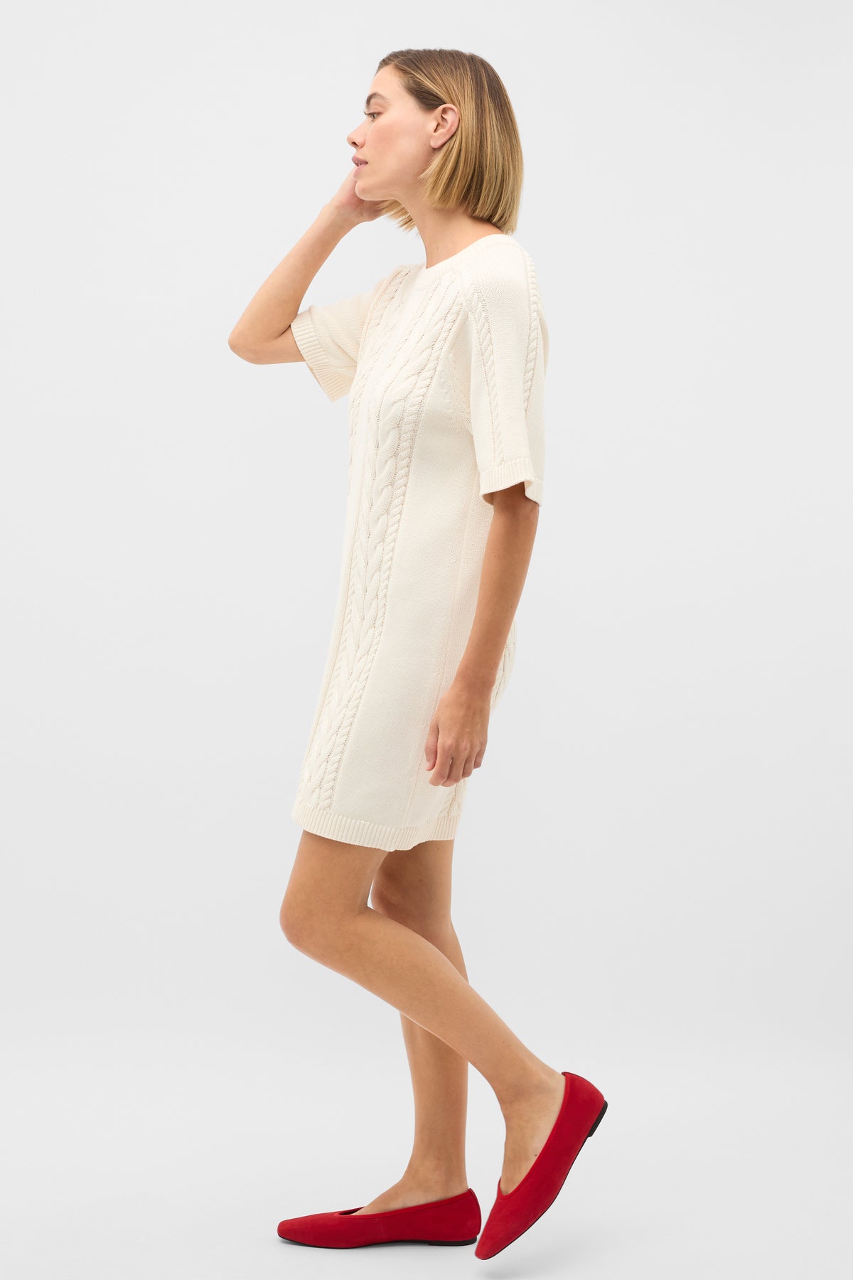 Cotton Cable Knit Mini Dress