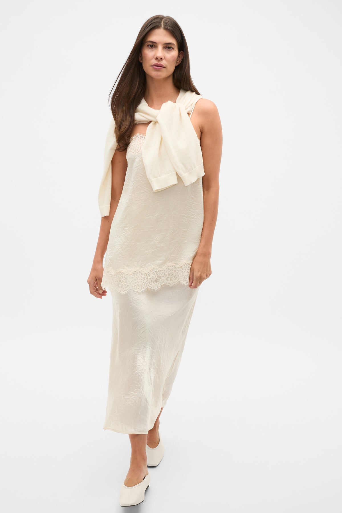 Crinkled Satin Slip Skirt