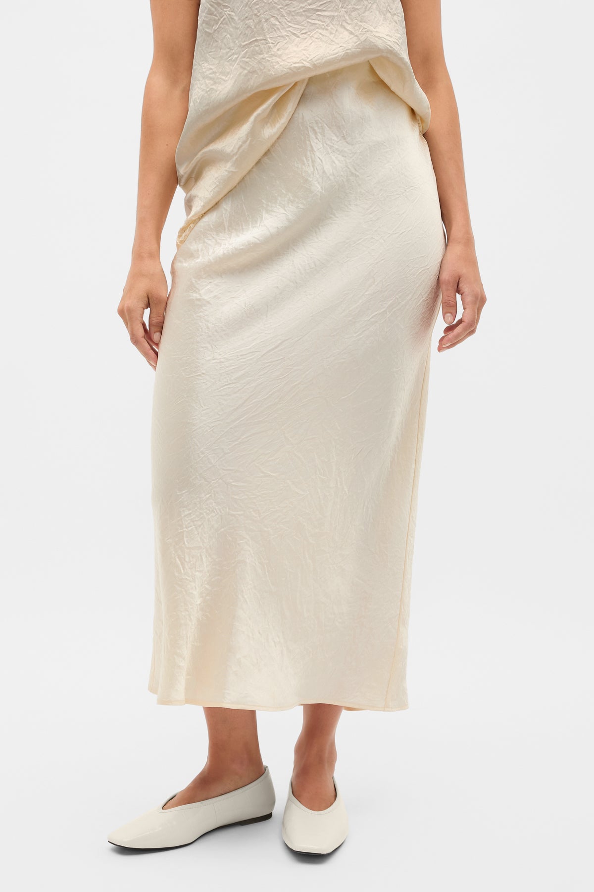 Crinkled Satin Slip Skirt