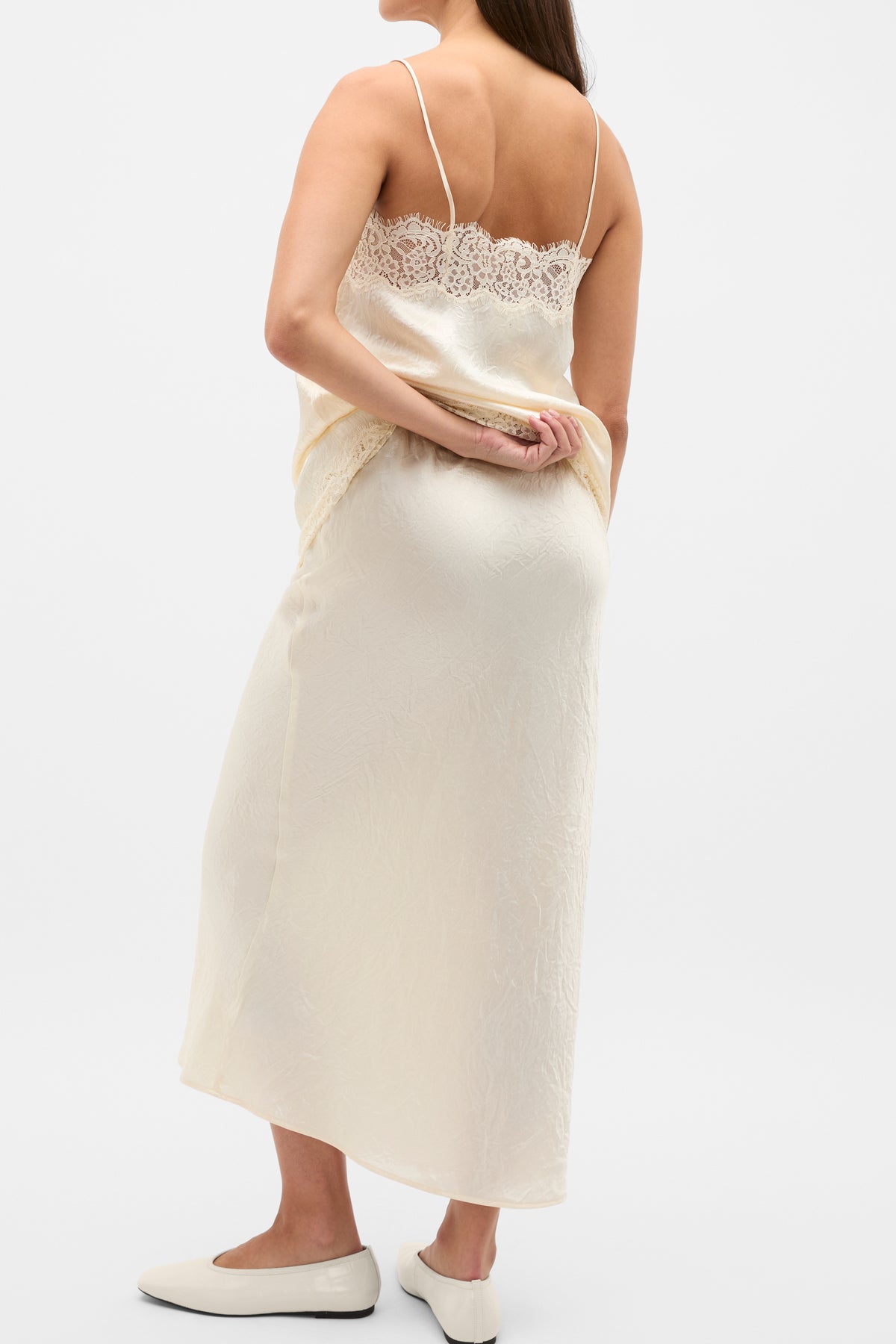 Crinkled Satin Slip Skirt