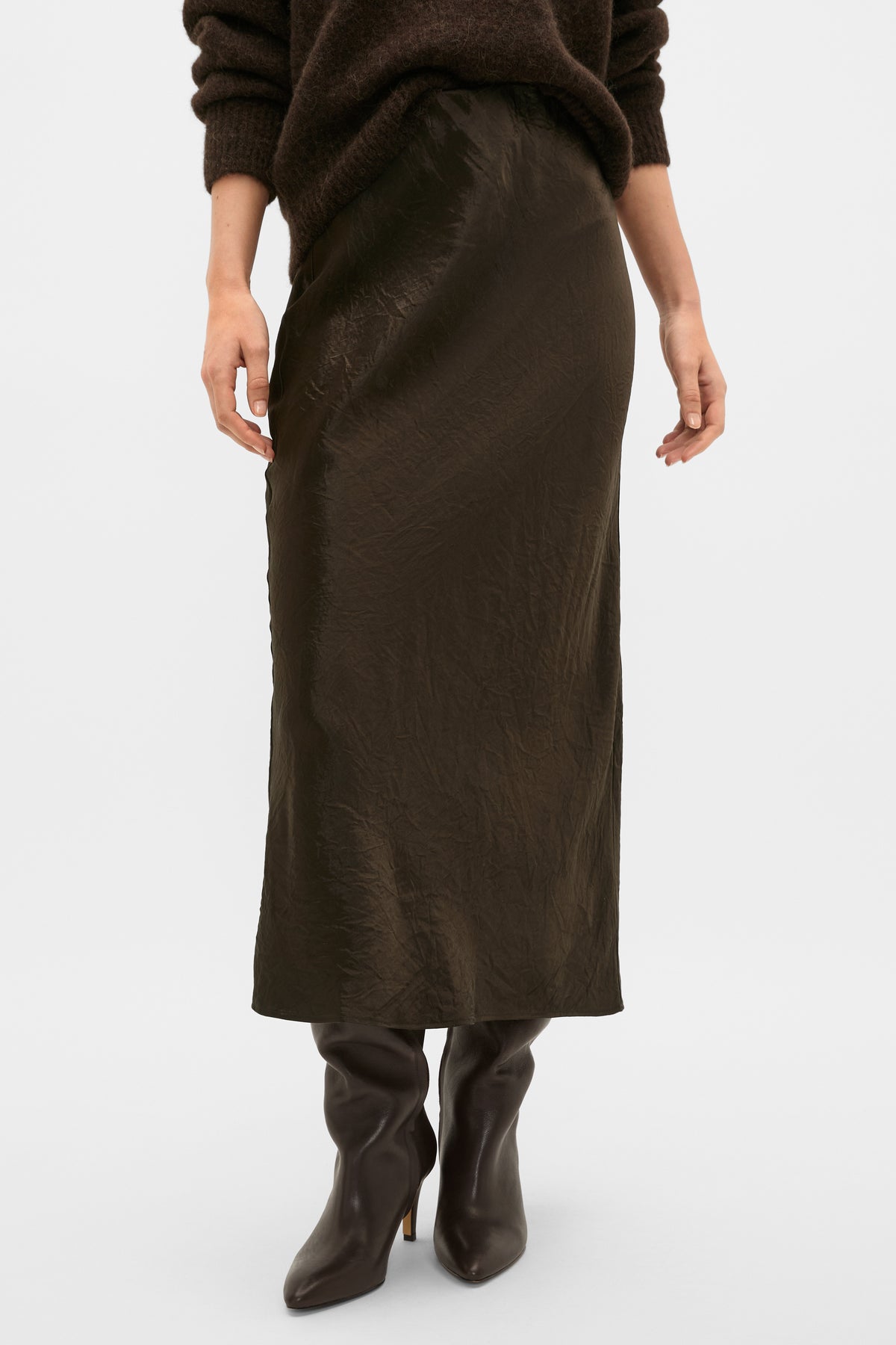 Crinkled Satin Slip Skirt