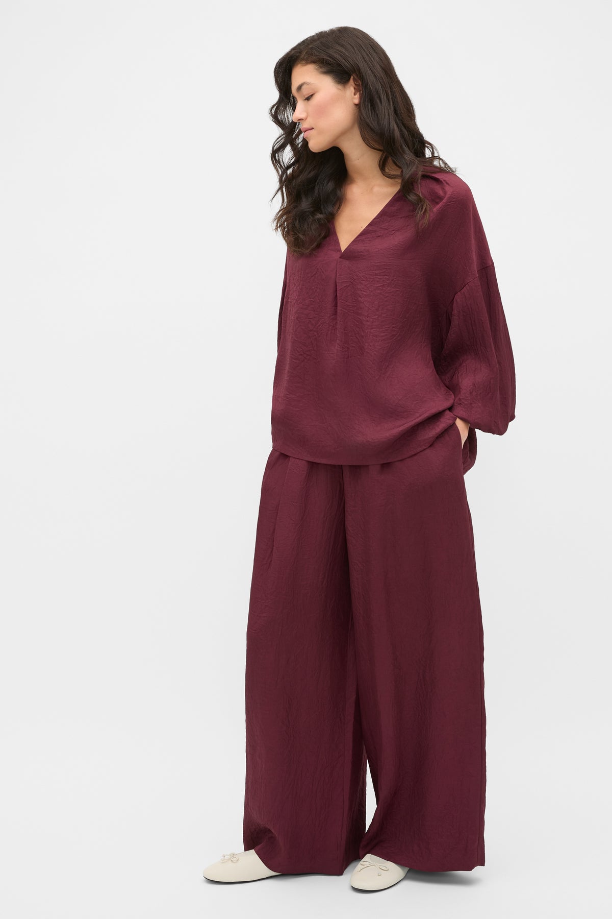 Textured Satin Half Placket Blouse