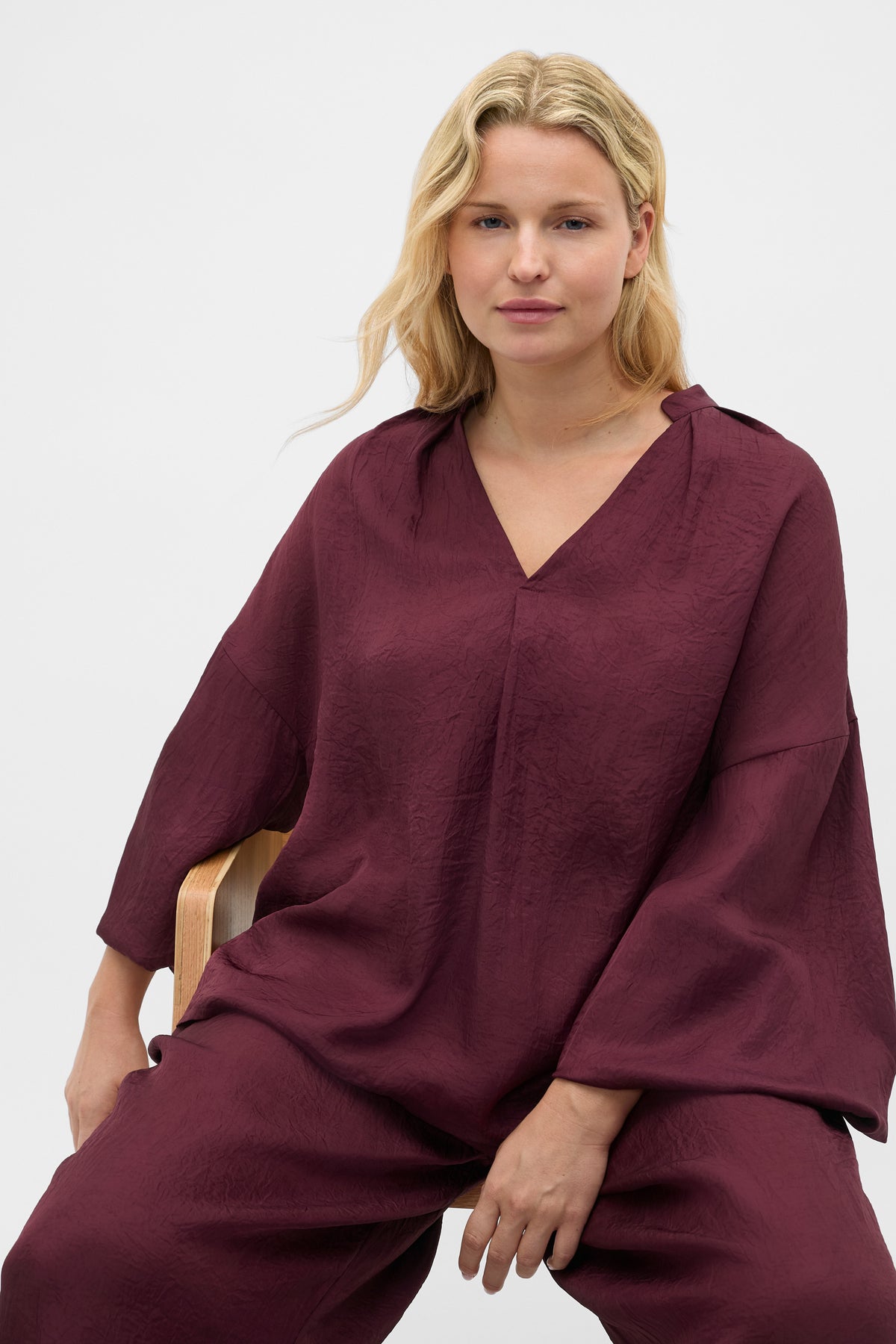 Textured Satin Half Placket Blouse