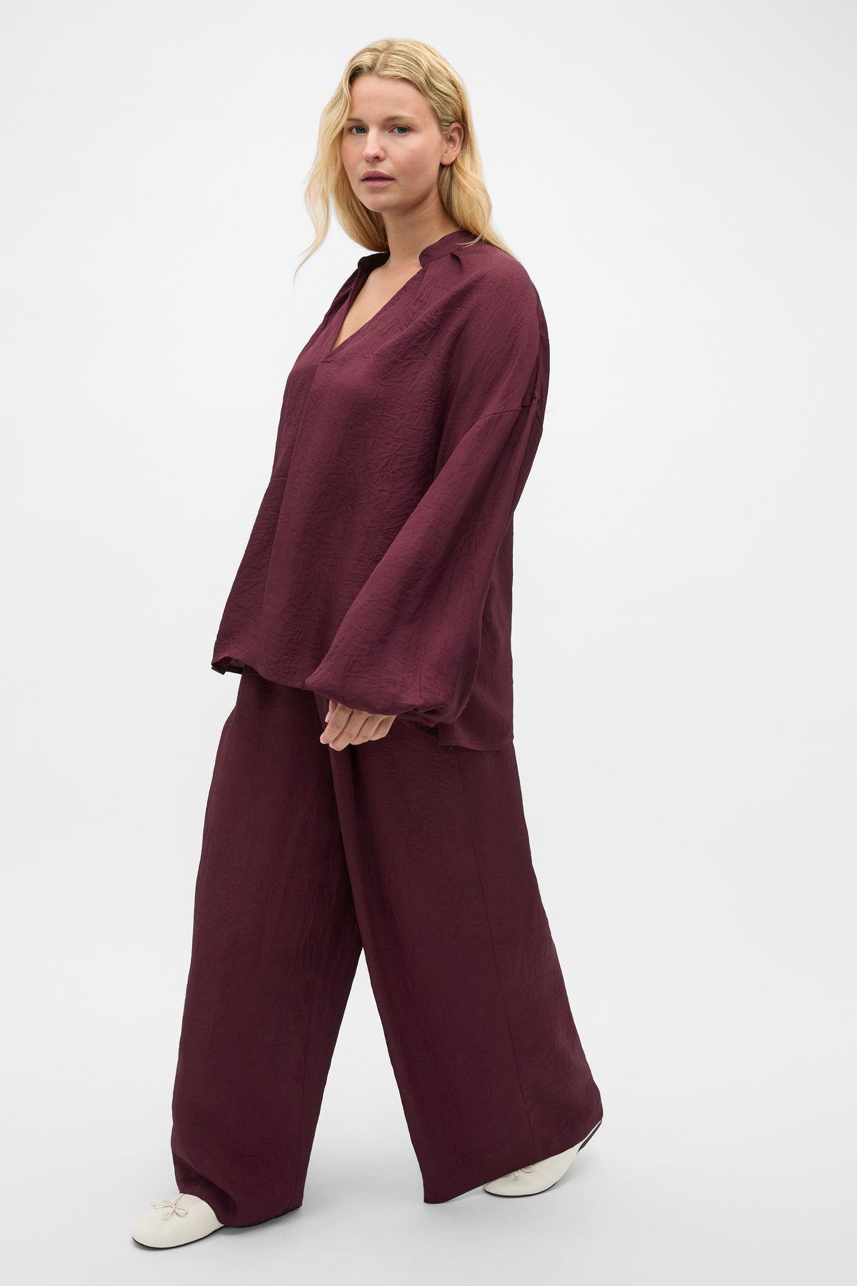 Textured Satin Half Placket Blouse