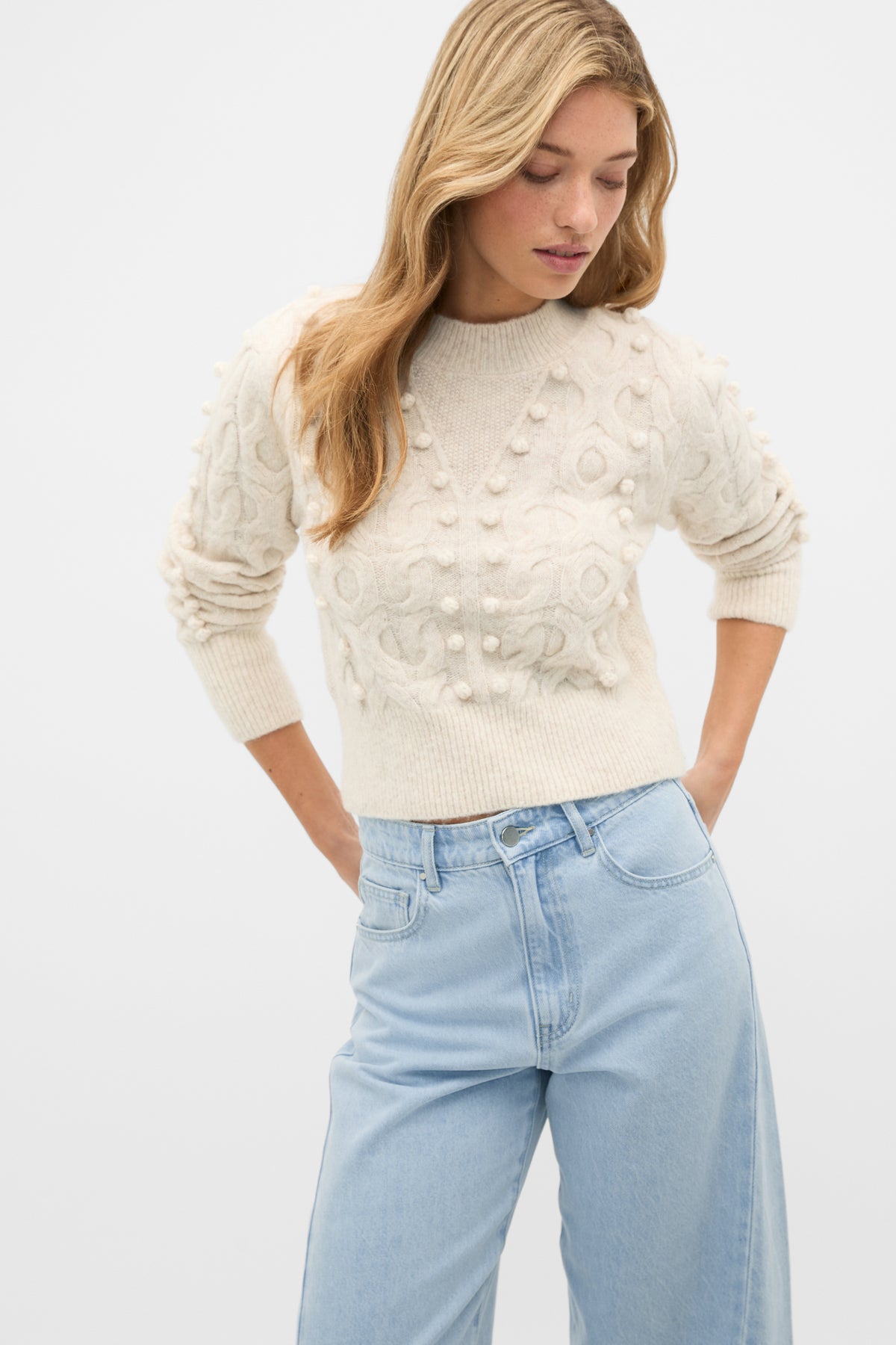 Pom Pom Cable Knit Sweater