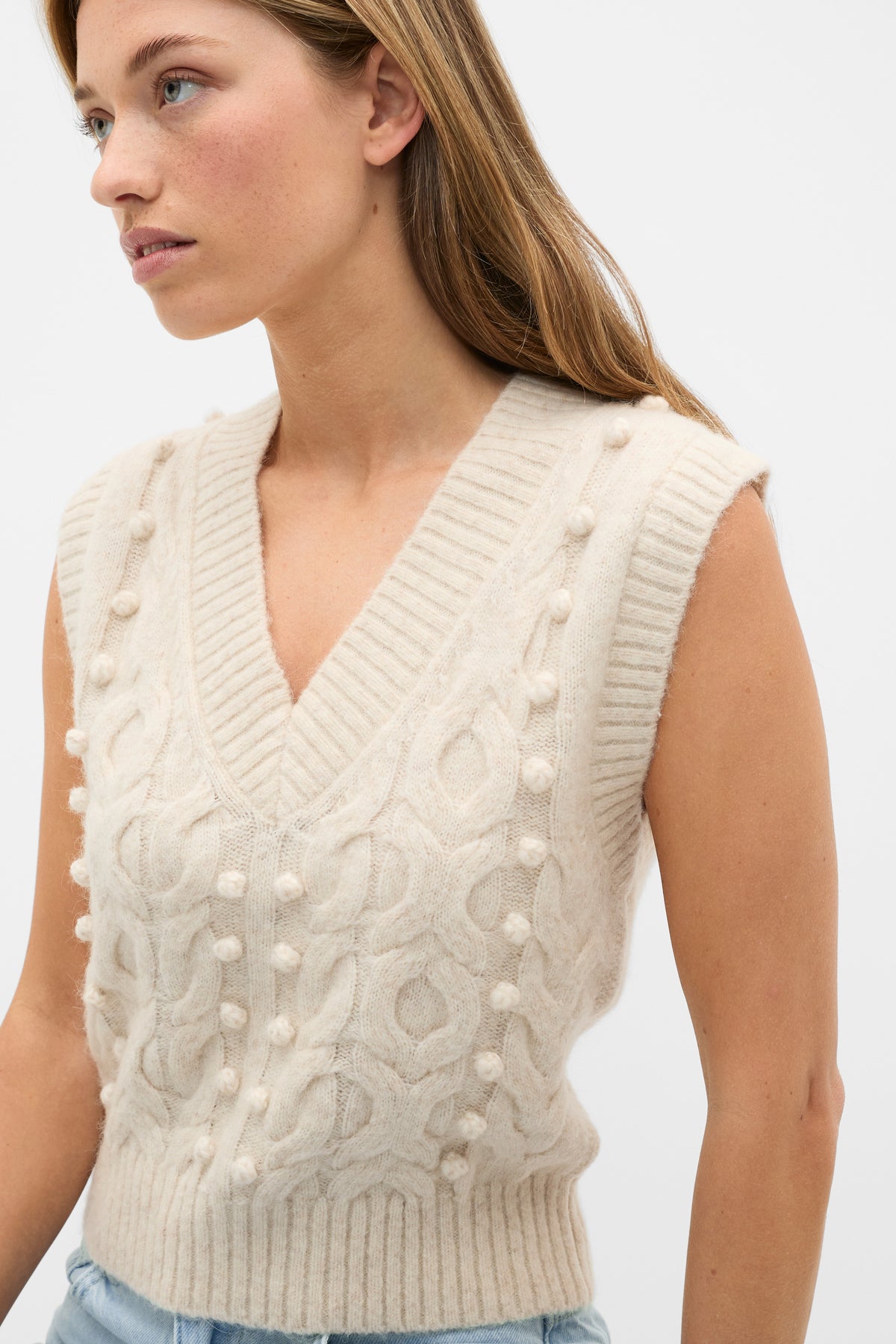 Pom Pom Cable Knit Vest