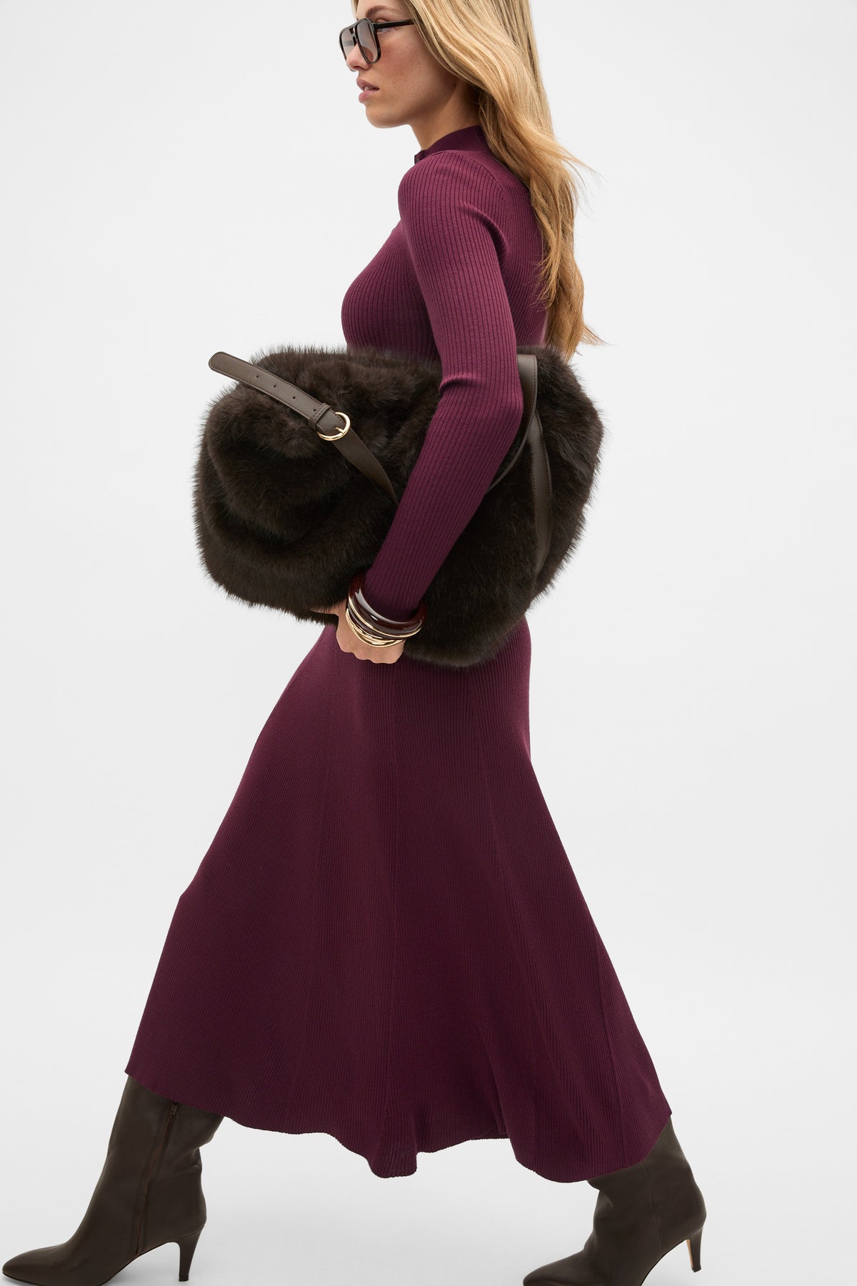Button Down Mock Neck Knit Dress