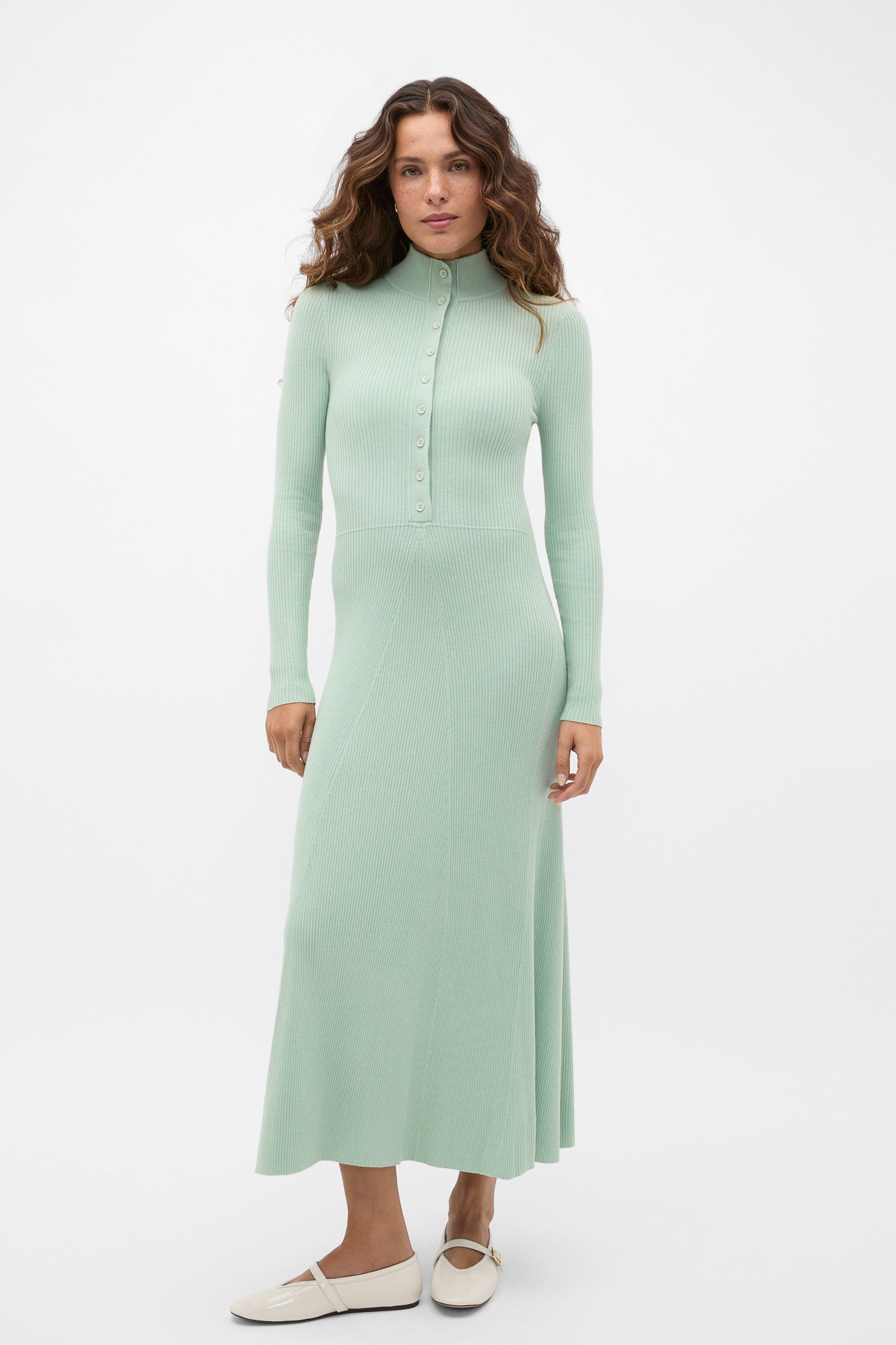 Button Down Mock Neck Knit Dress