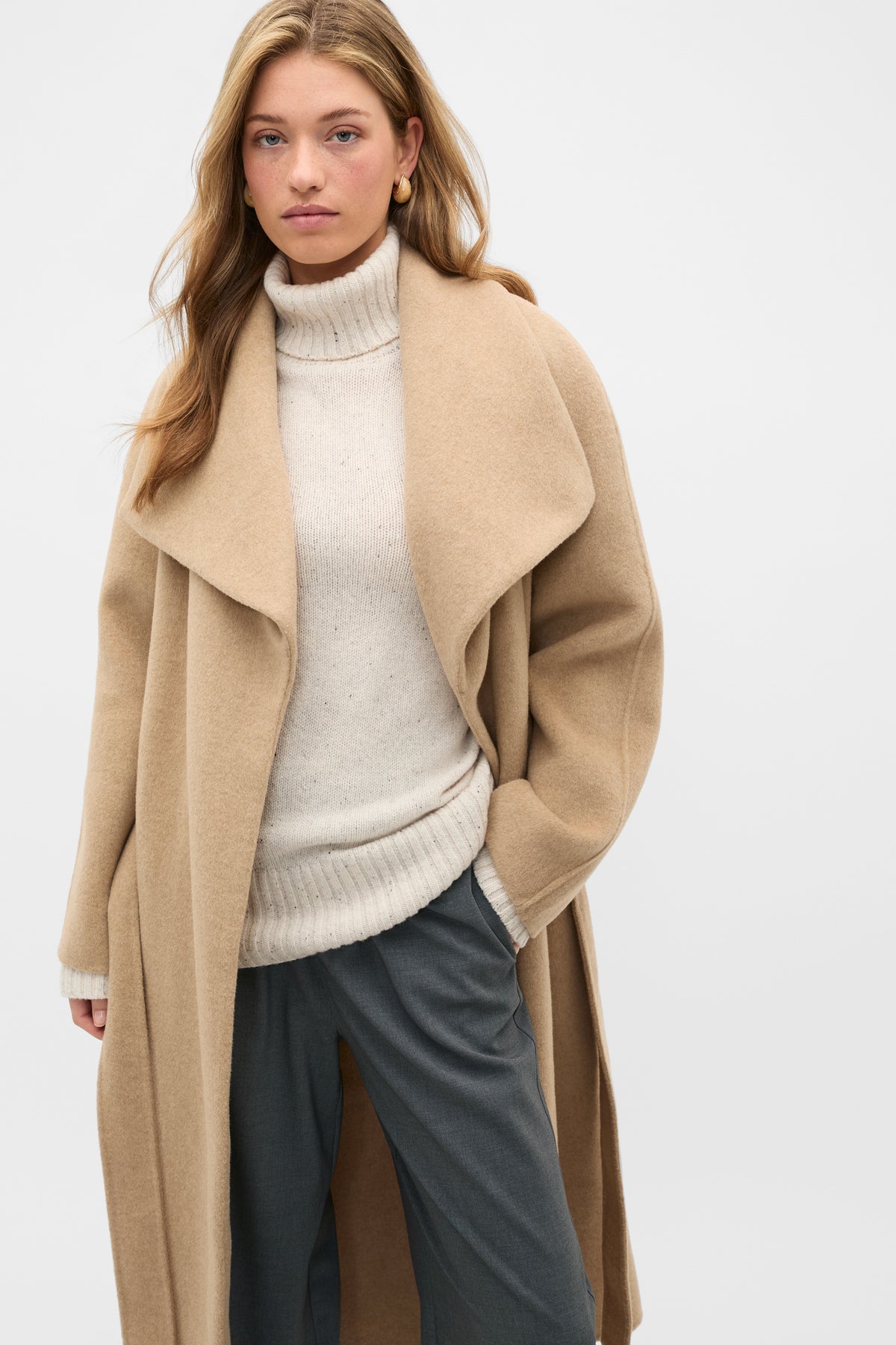 Wool Blend Waterfall Coat