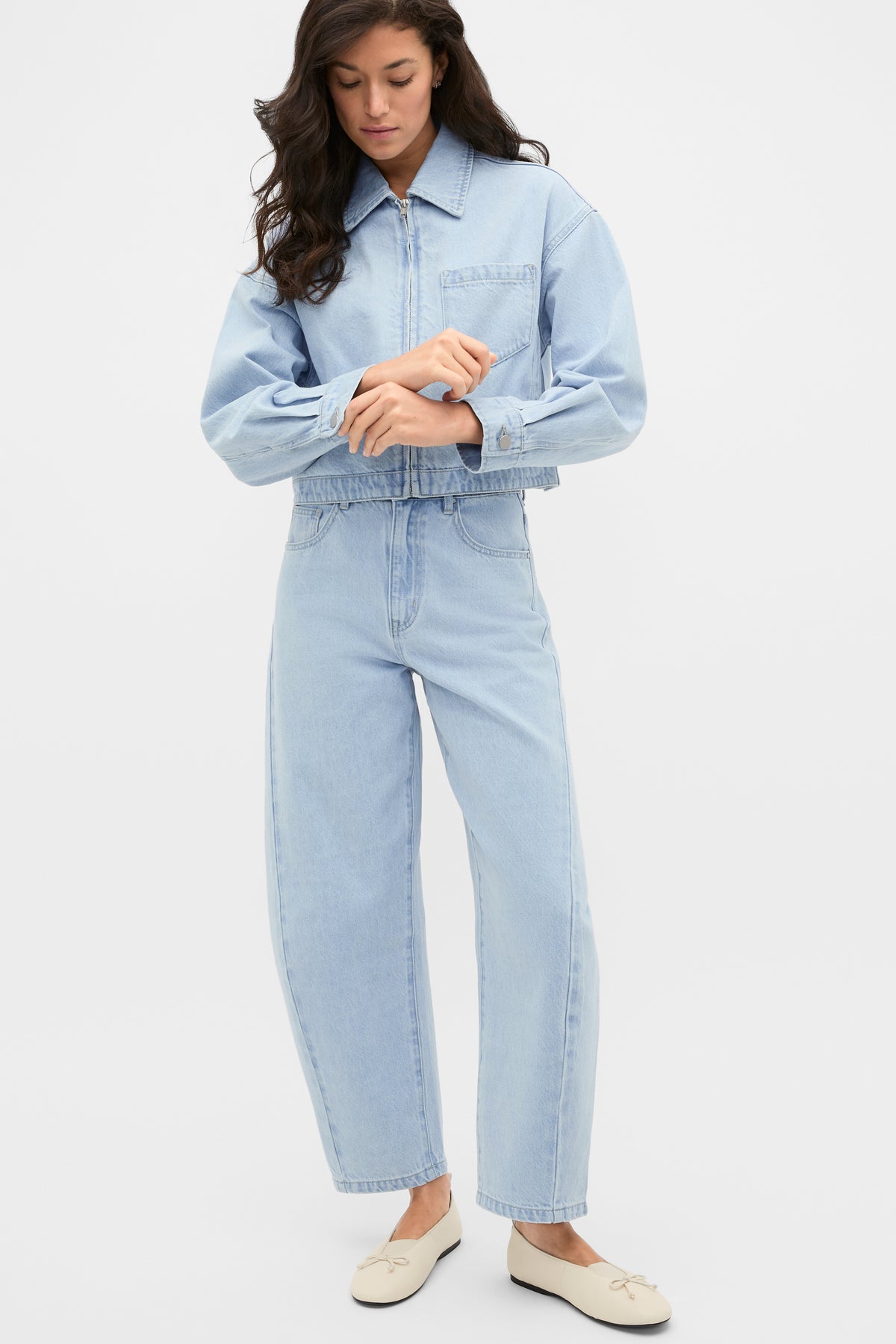 Cropped Zip Front Denim Jacket