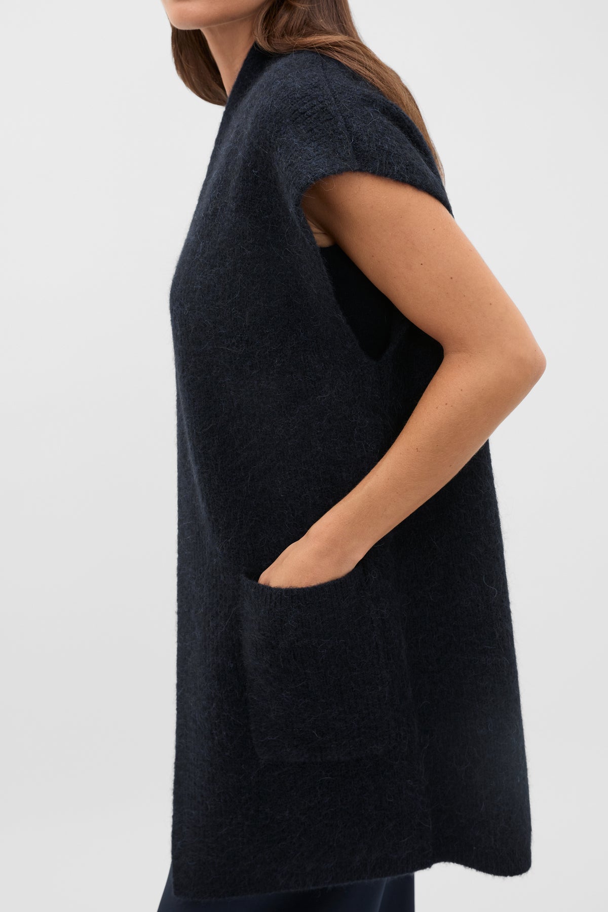 Rib Knit Mid Length Poncho