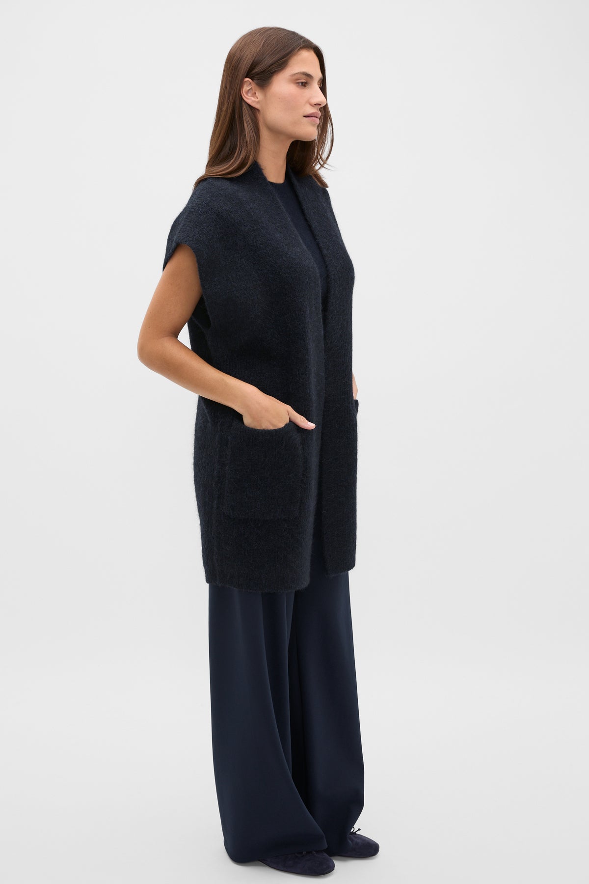 Rib Knit Mid Length Poncho