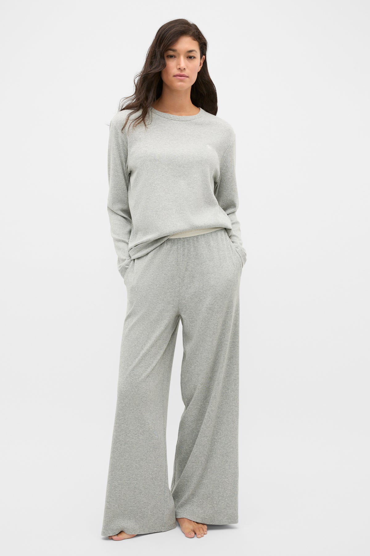 Ribbed Long Sleeve Top and Pant PJ Set