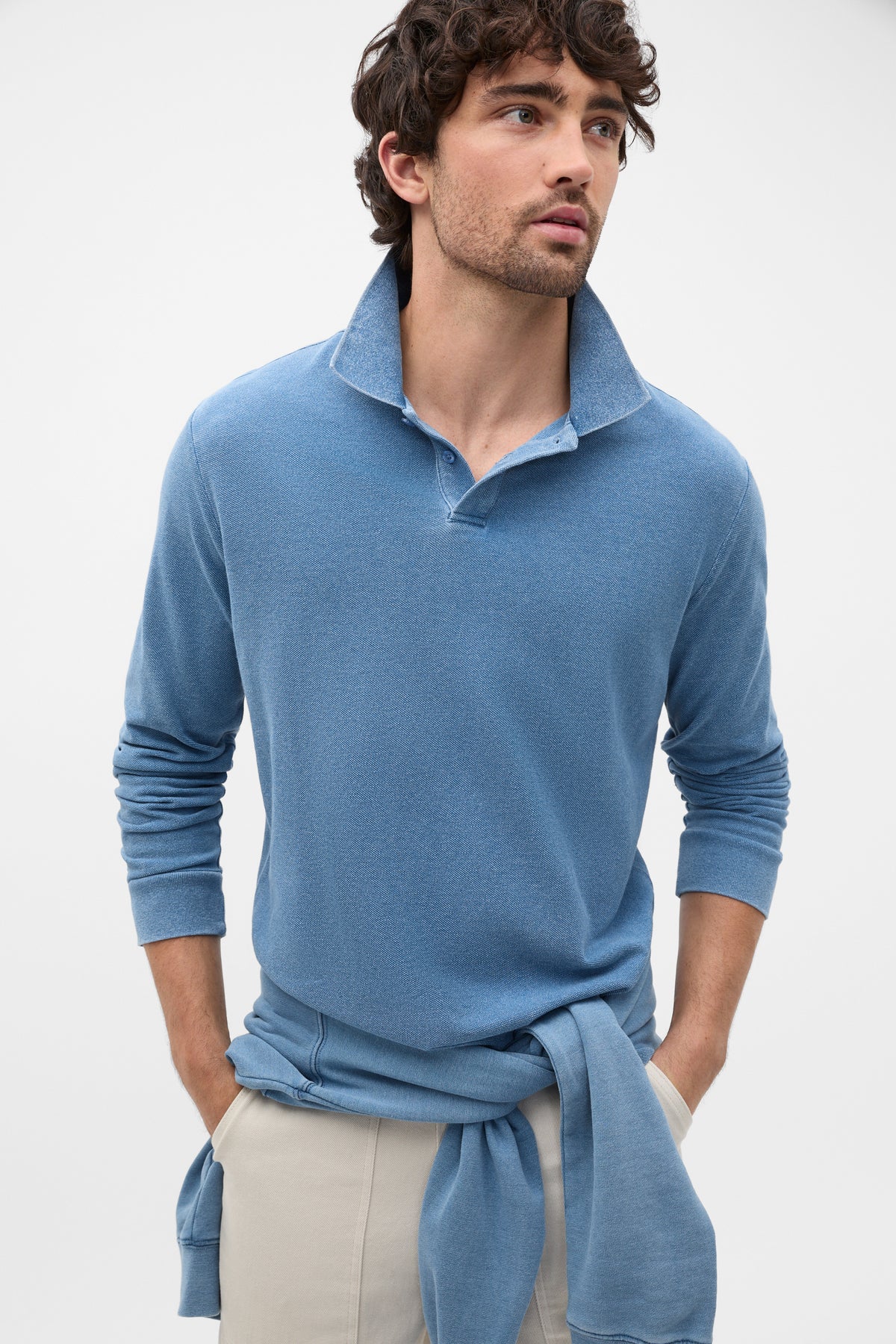 Indigo Long Sleeve Pique Polo