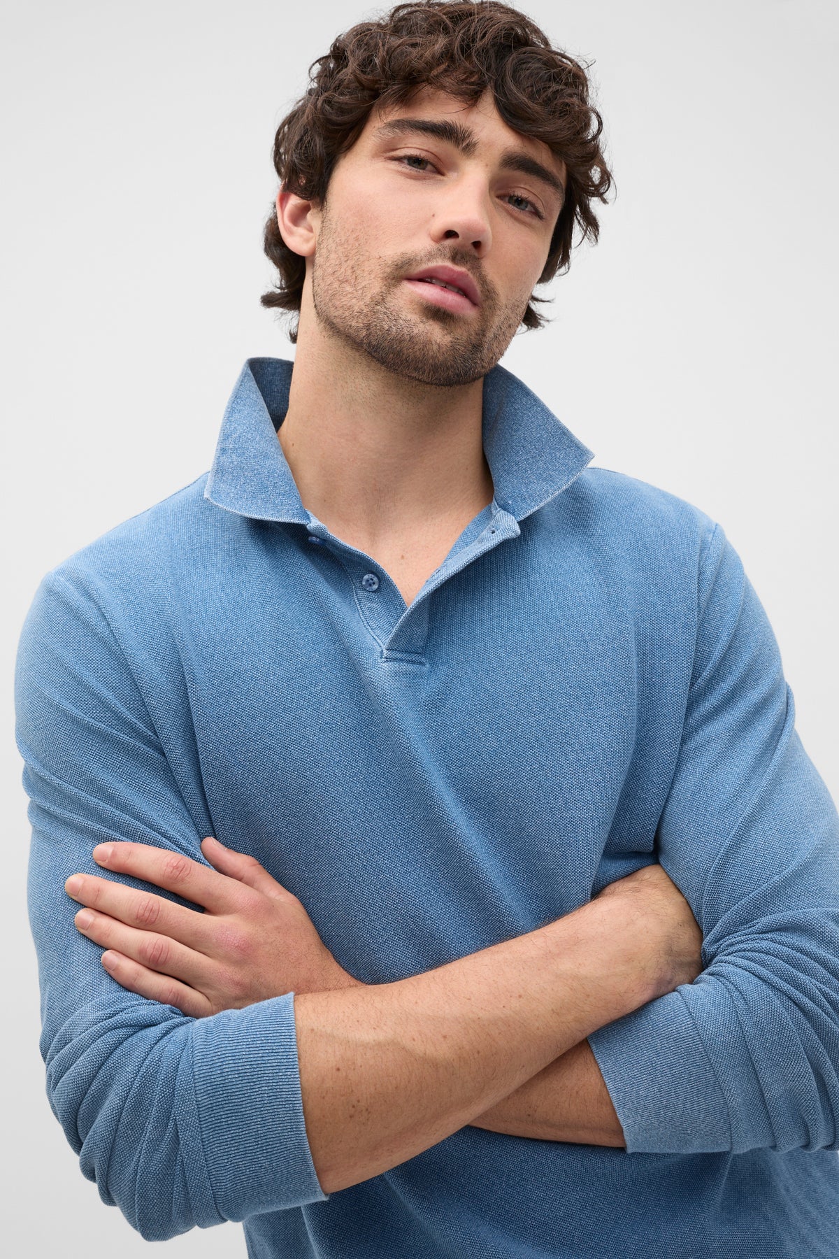 Indigo Long Sleeve Pique Polo