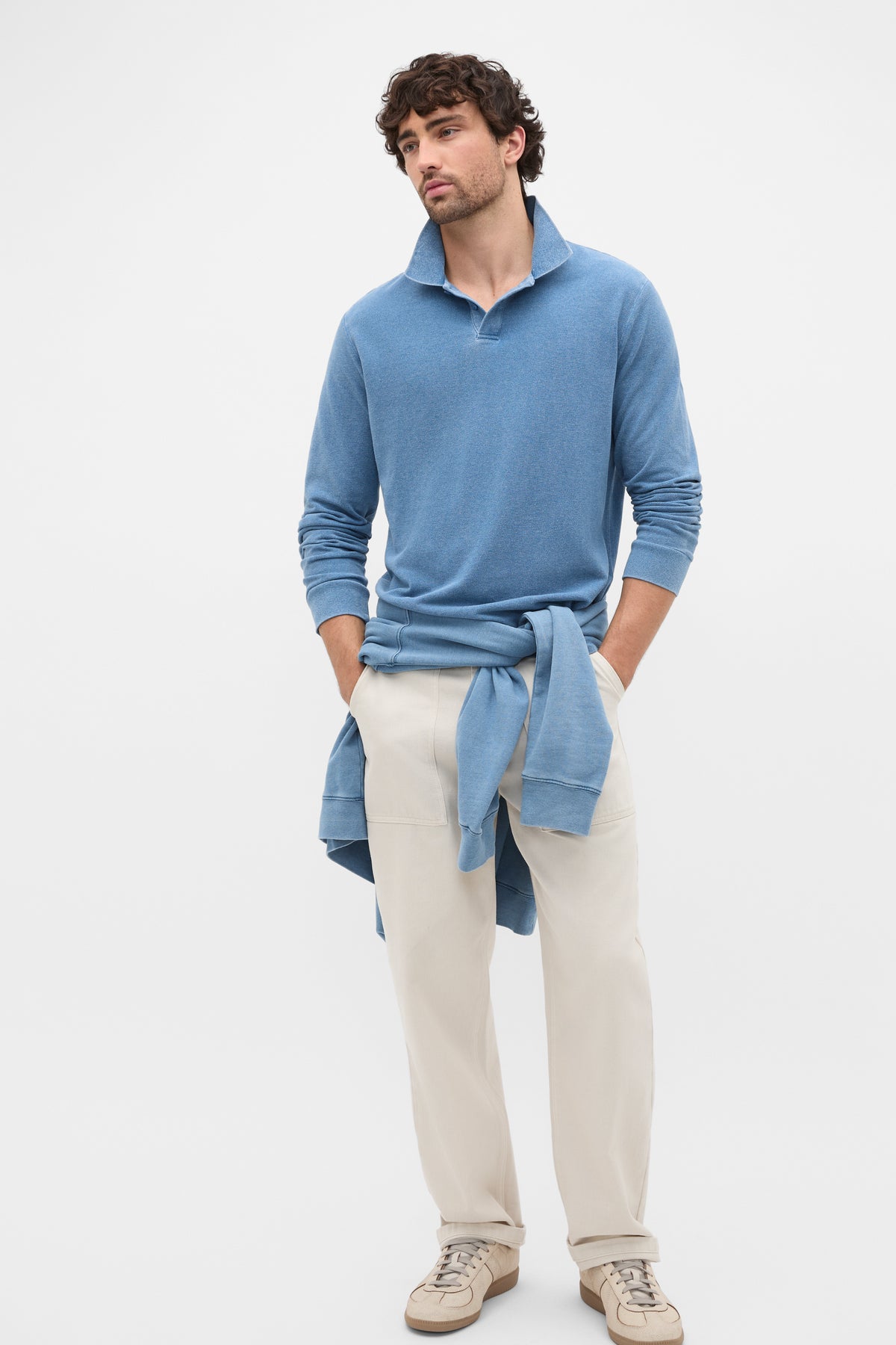 Indigo Long Sleeve Pique Polo