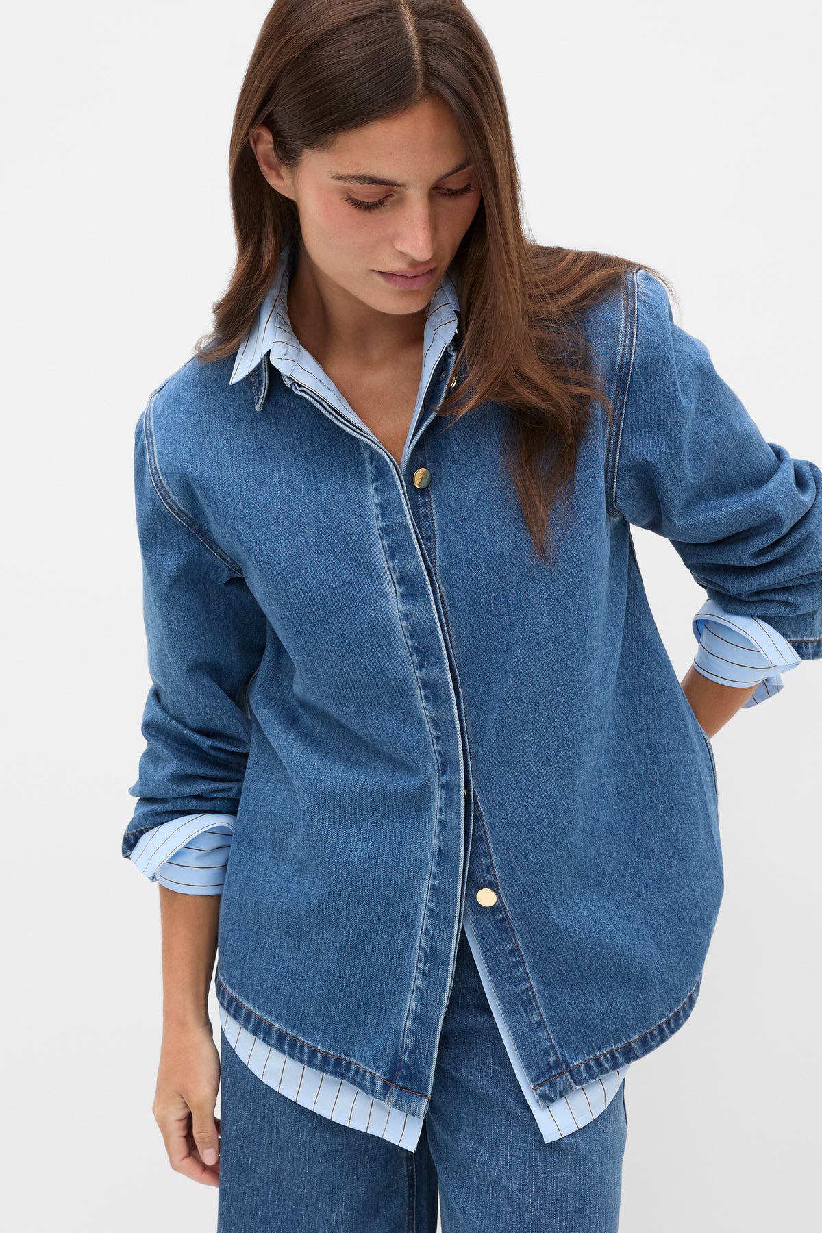 Denim Concealed Placket Shirt