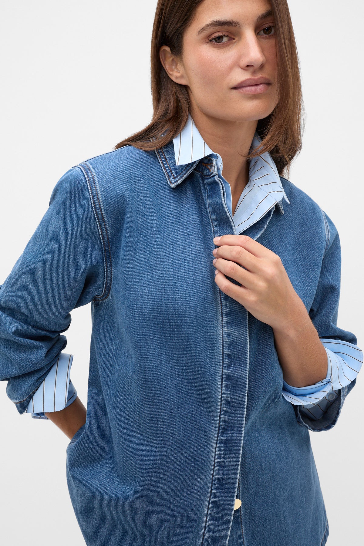 Denim Concealed Placket Shirt