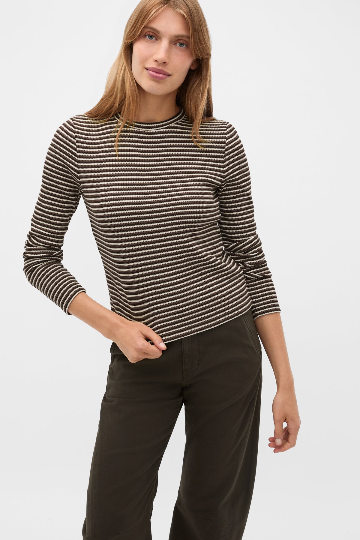 Textured Waffle Crew Neck Top