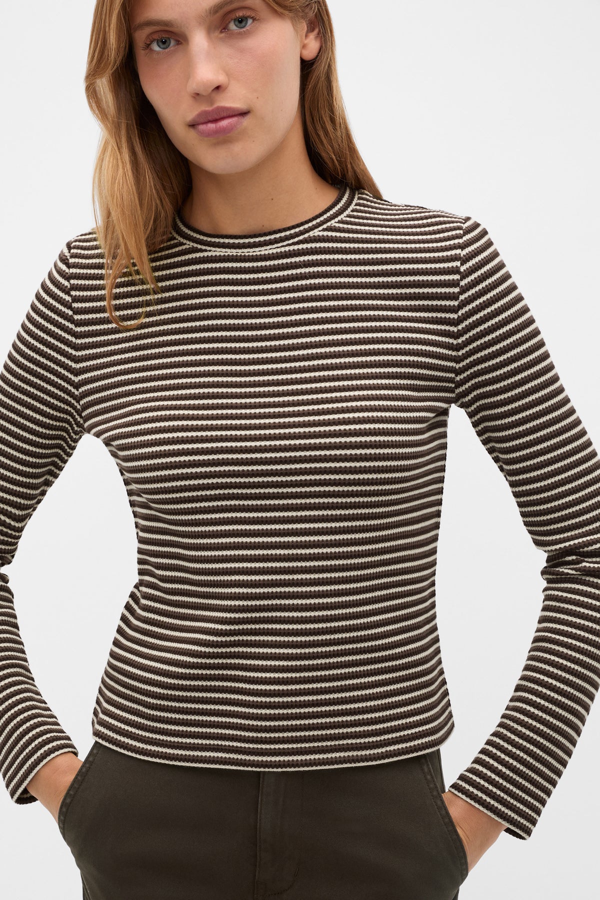 Textured Waffle Crew Neck Top