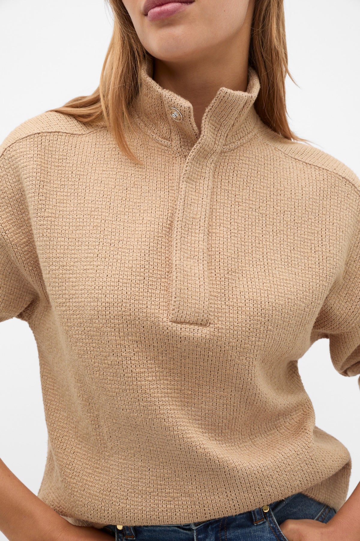 Textured Twist Funnel Neck Sweat