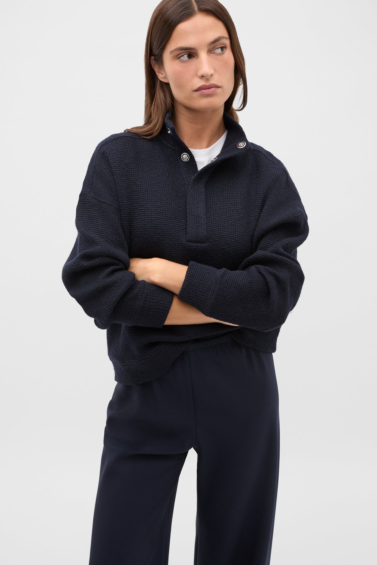Textured Twist Funnel Neck Sweat